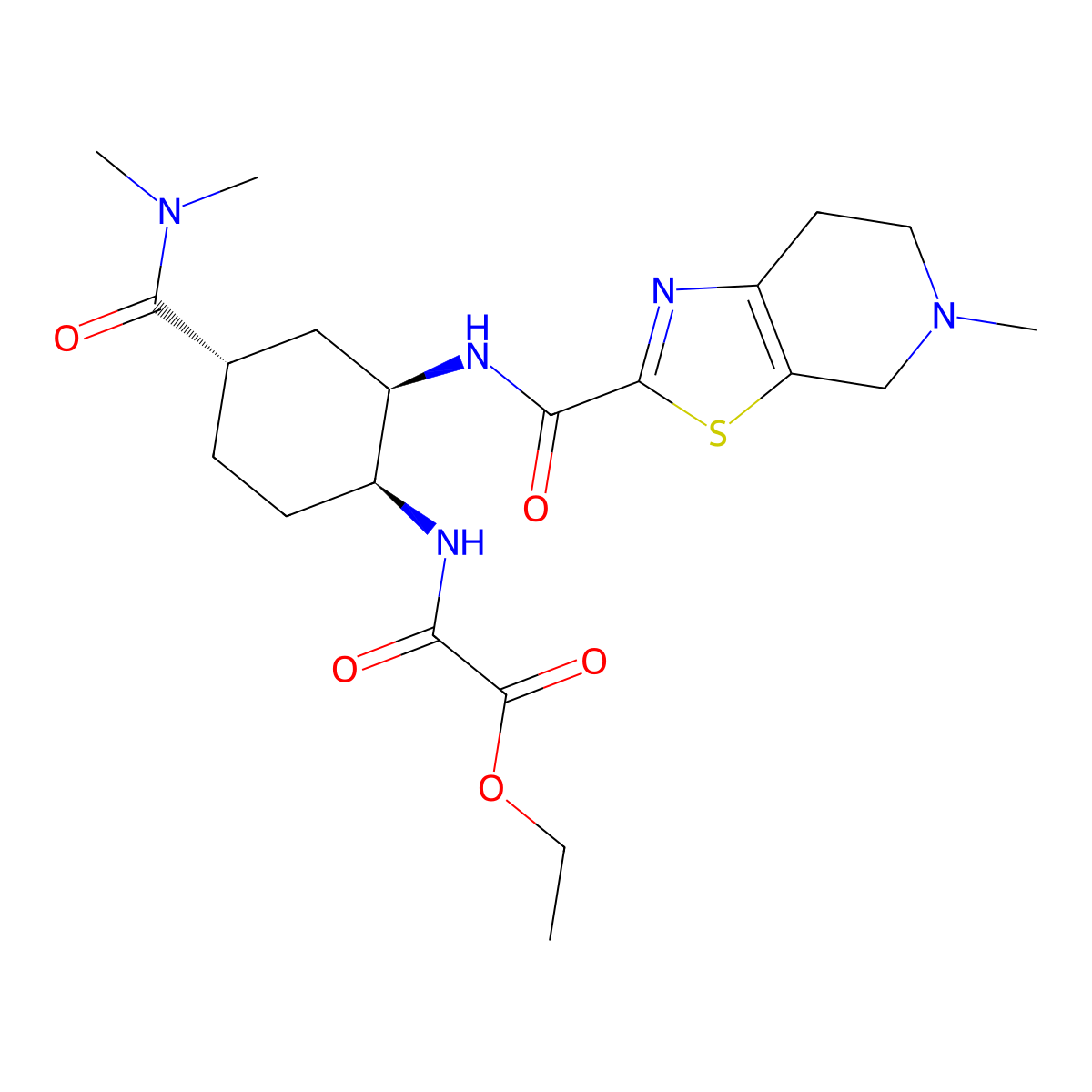 Ethyl 2-(((1S,2R,4S)-4-(dimethylcarbamoyl)-2-(5-methyl-4,5,6,7-tetrahydrothiazolo[5,4-c]pyridine-2-carboxamido)cyclohexyl)amino)-2-oxoacetate (Edoxaban Impurity) molecular structure, CAS 480450-85-9