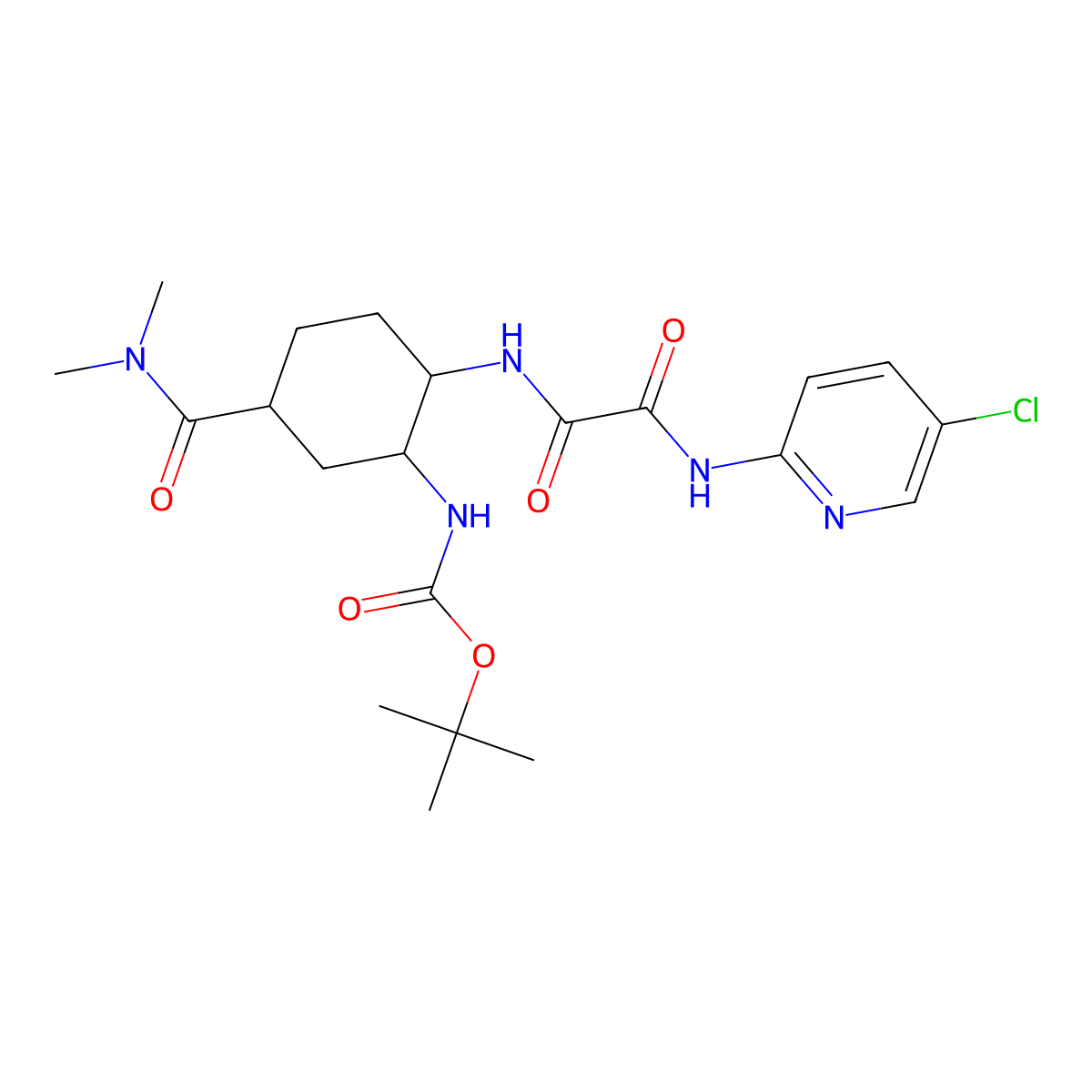 tert-Butyl ((1R,2S,5S)-2-((2-((5-chloropyridin-2-yl)amino)-2-oxoacetyl)amino)-5-(dimethylaminocarbonyl)cyclohexyl)carbamate molecular structure, CAS 480452-36-6