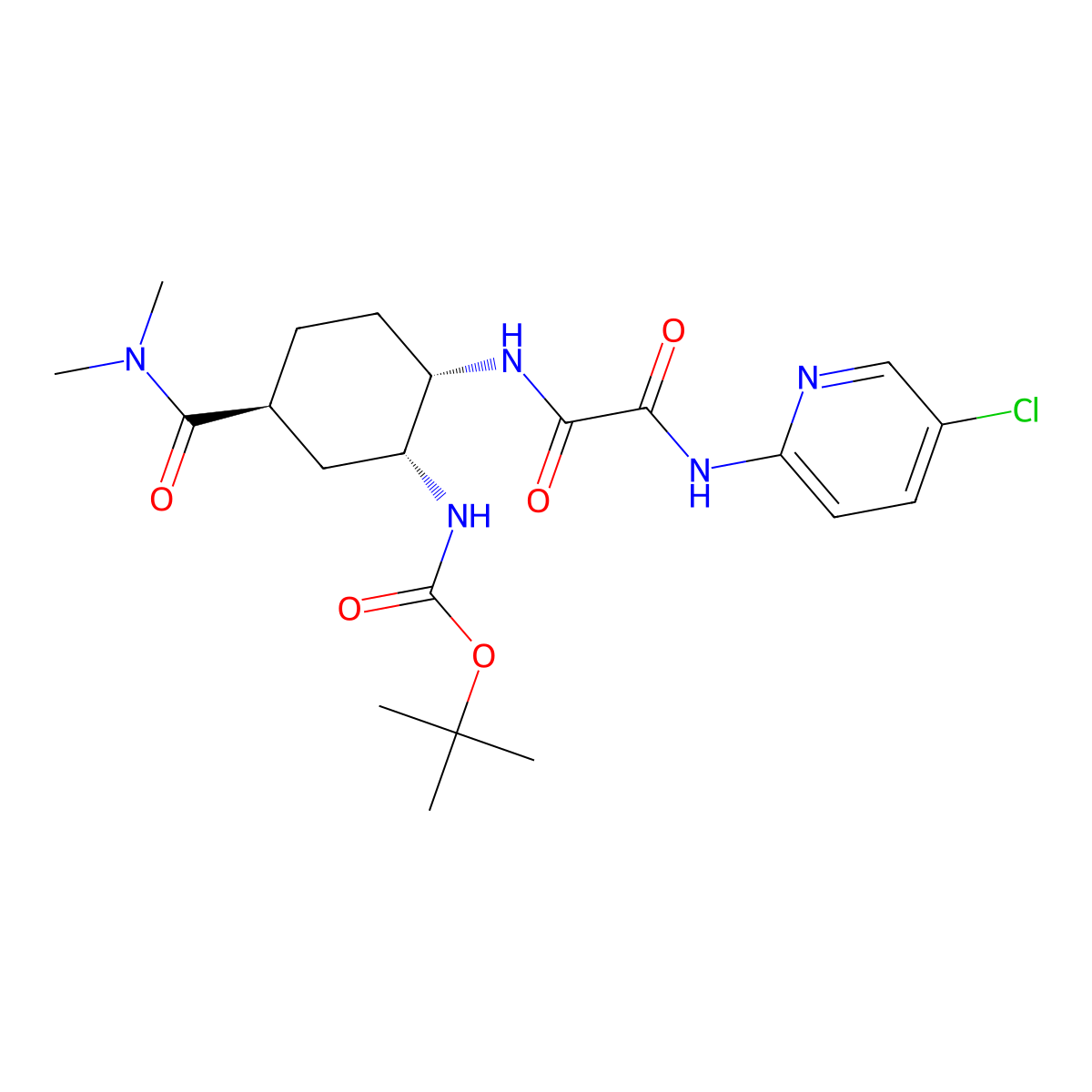 tert-Butyl ((1R,2S,5S)-2-((2-((5-chloropyridin-2-yl)amino)-2-oxoacetyl)amino)-5-(dimethylaminocarbonyl)cyclohexyl)carbamate molecular structure, CAS 480452-36-6