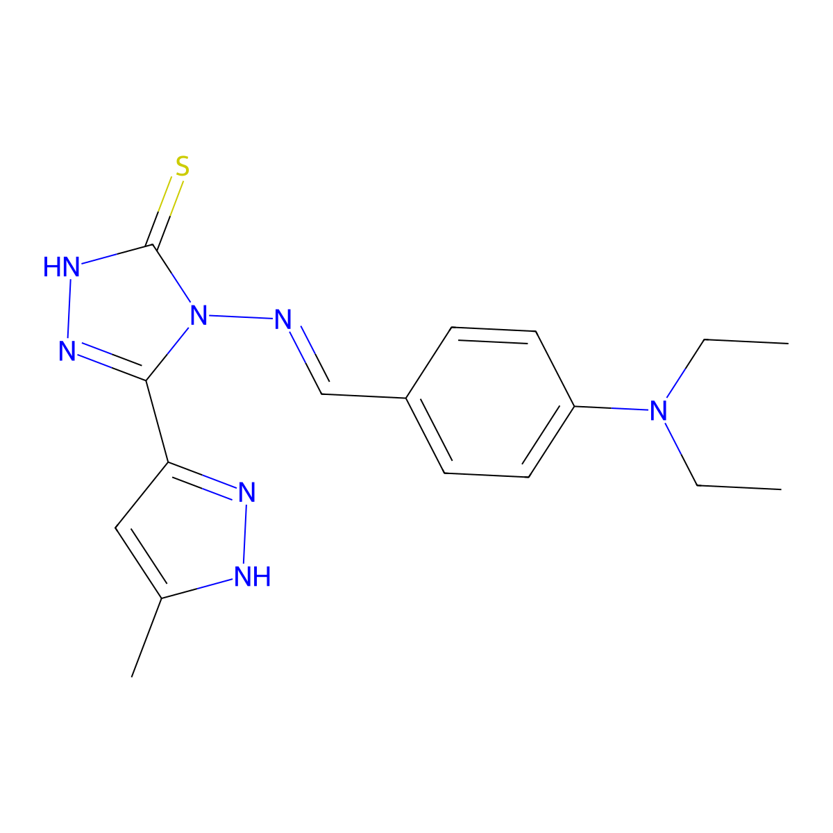 4-({[4-(Diethylamino)phenyl]methylidene}amino)-5-(5-methyl-1H-pyrazol-3-yl)-2,4-dihydro-3H-1,2,4-triazole-3-thione molecular structure, CAS 4809-04-5