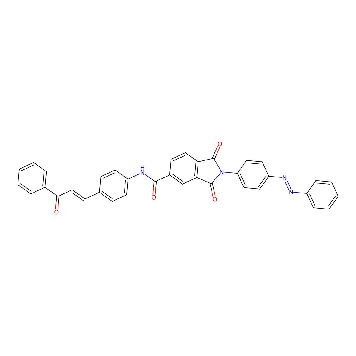 1H-Isoindole-5-carboxamide, 2,3-dihydro-1,3-dioxo-N-[4-(3-oxo-3-phenyl-1-propen-1-yl)phenyl]-2-[4-(2-phenyldiazenyl)phenyl]- molecular structure, CAS 480994-96-5