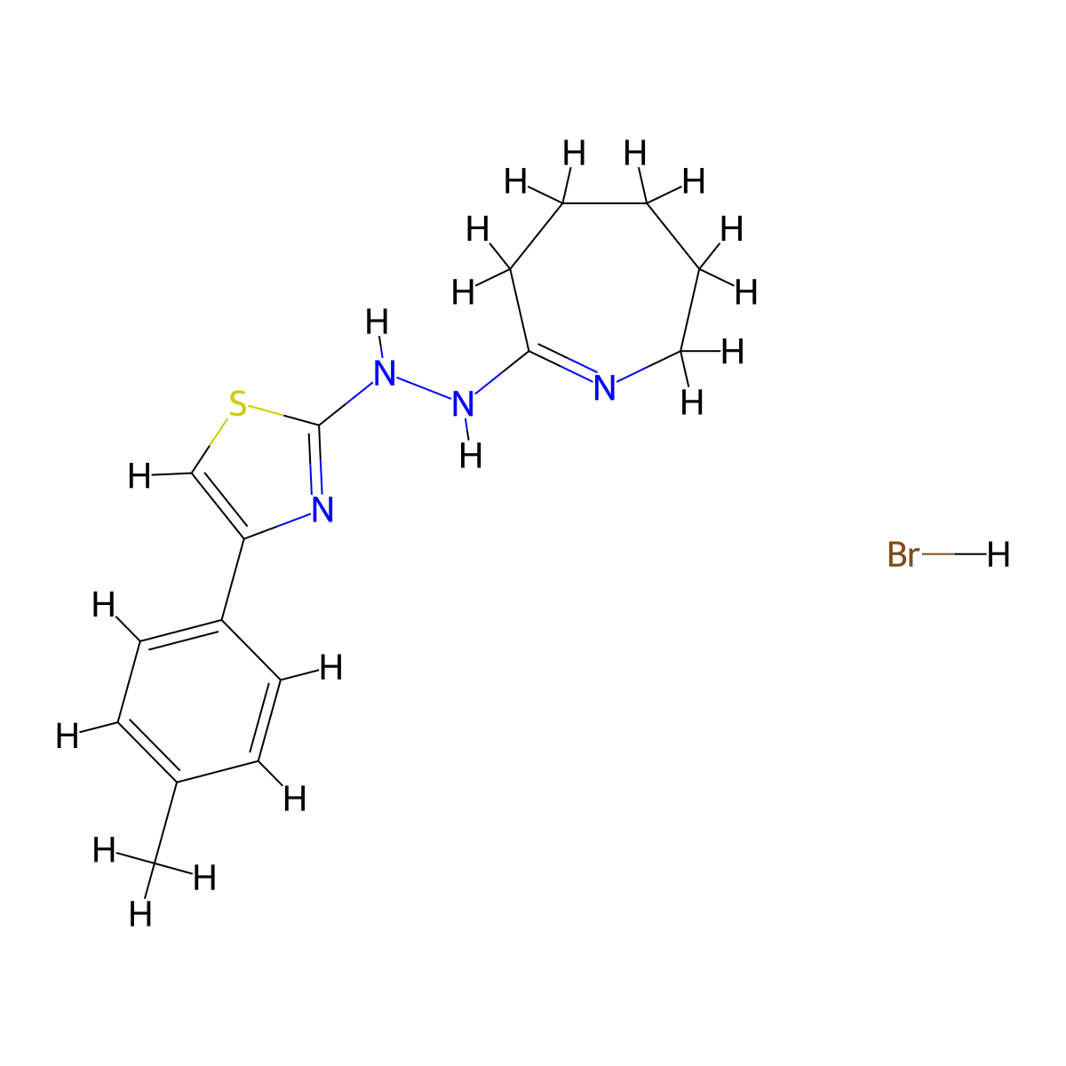2-(2-(3,4,5,6-tetrahydro-2H-azepin-7-yl)hydrazinyl)-4-(p-tolyl)thiazole hydrobromide molecular structure, CAS 481041-15-0
