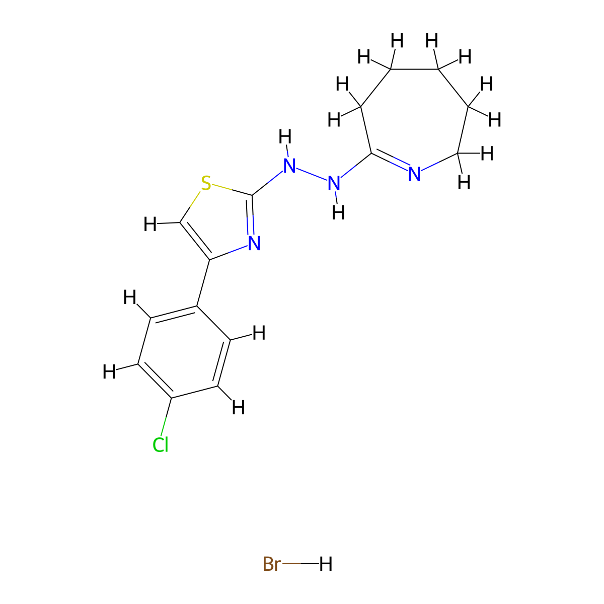 4-(4-chlorophenyl)-2-(2-(3,4,5,6-tetrahydro-2H-azepin-7-yl)hydrazinyl)thiazole hydrobromide molecular structure, CAS 481041-16-1