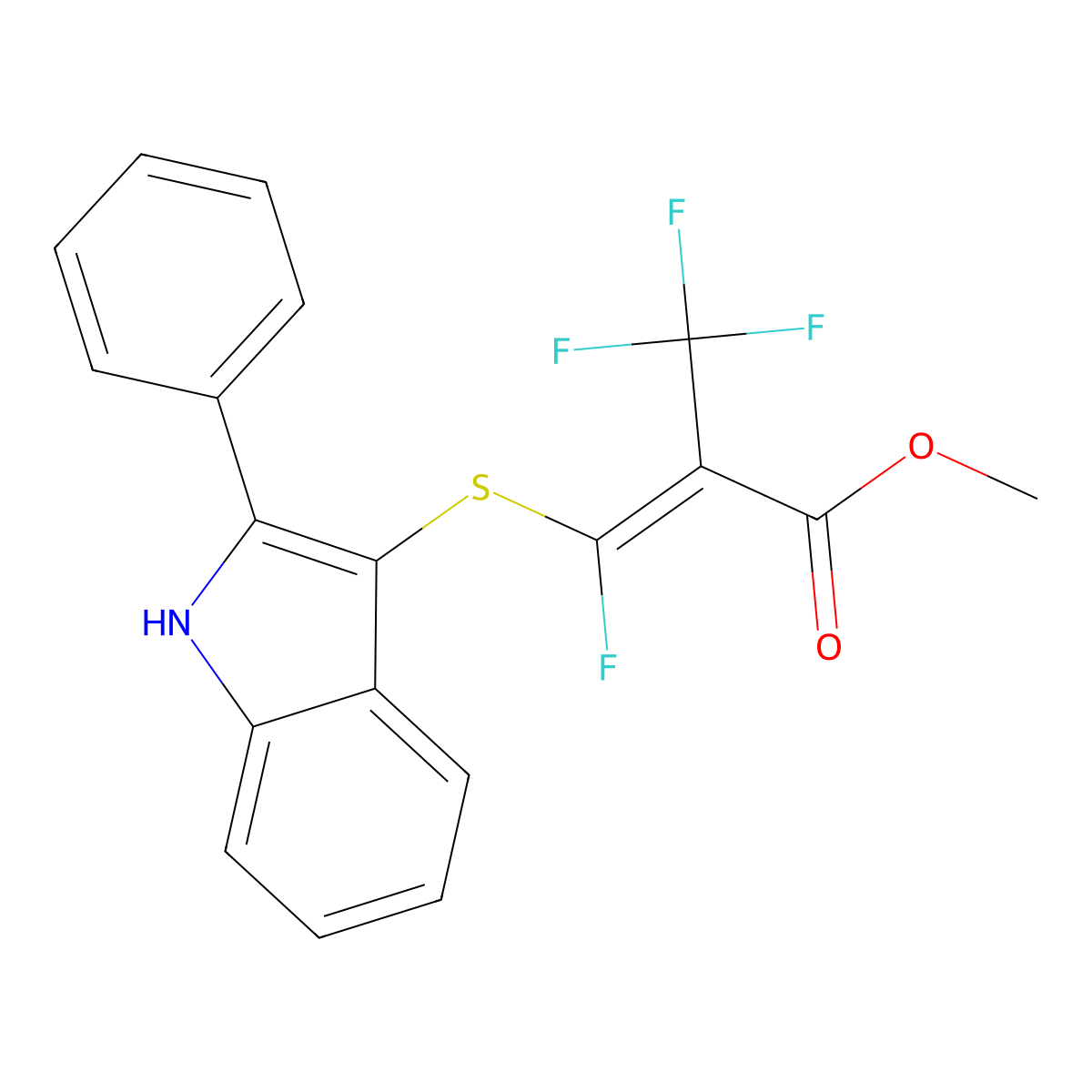 methyl 3-fluoro-3-[(2-phenyl-1H-indol-3-yl)sulfanyl]-2-(trifluoromethyl)prop-2-enoate molecular structure, CAS 4812-66-2