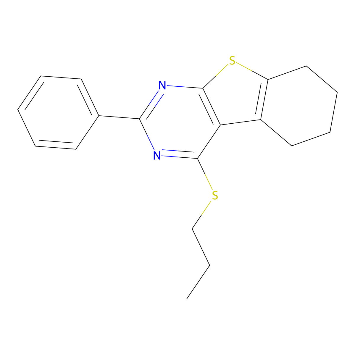 2-Phenyl-4-propylsulfanyl-5,6,7,8-tetrahydro-[1]benzothiolo[2,3-d]pyrimidine molecular structure, CAS 4813-75-6