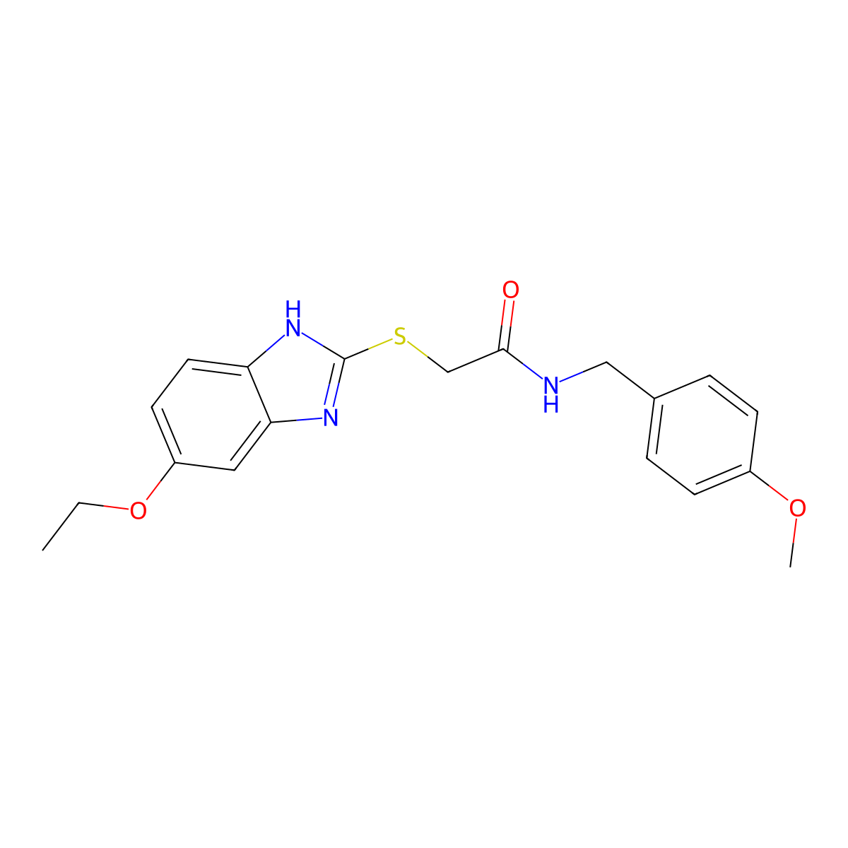 2-[(6-ethoxy-1H-benzimidazol-2-yl)sulfanyl]-N-[(4-methoxyphenyl)methyl]acetamide molecular structure, CAS 4813-93-8