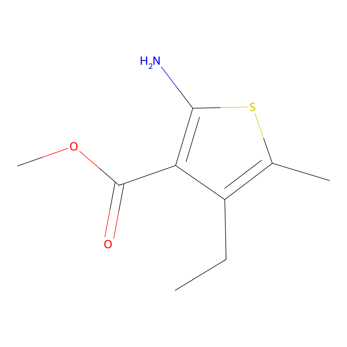 Methyl 2-amino-4-ethyl-5-methyl-3-thiophenecarboxylate molecular structure, CAS 4815-25-2