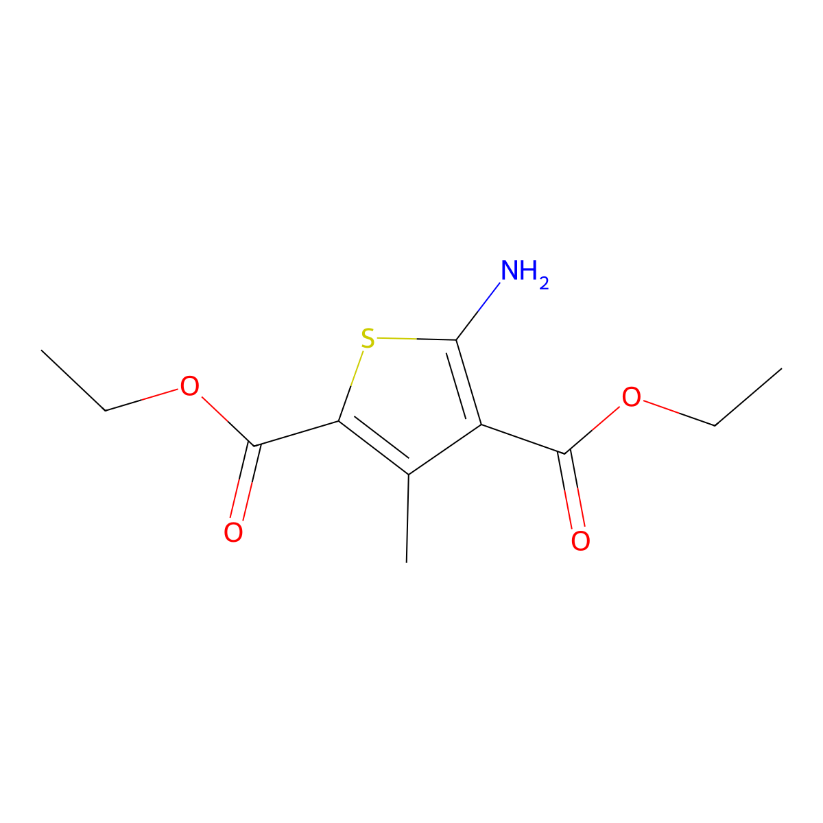 Diethyl 5-amino-3-methylthiophene-2,4-dicarboxylate molecular structure, CAS 4815-30-9