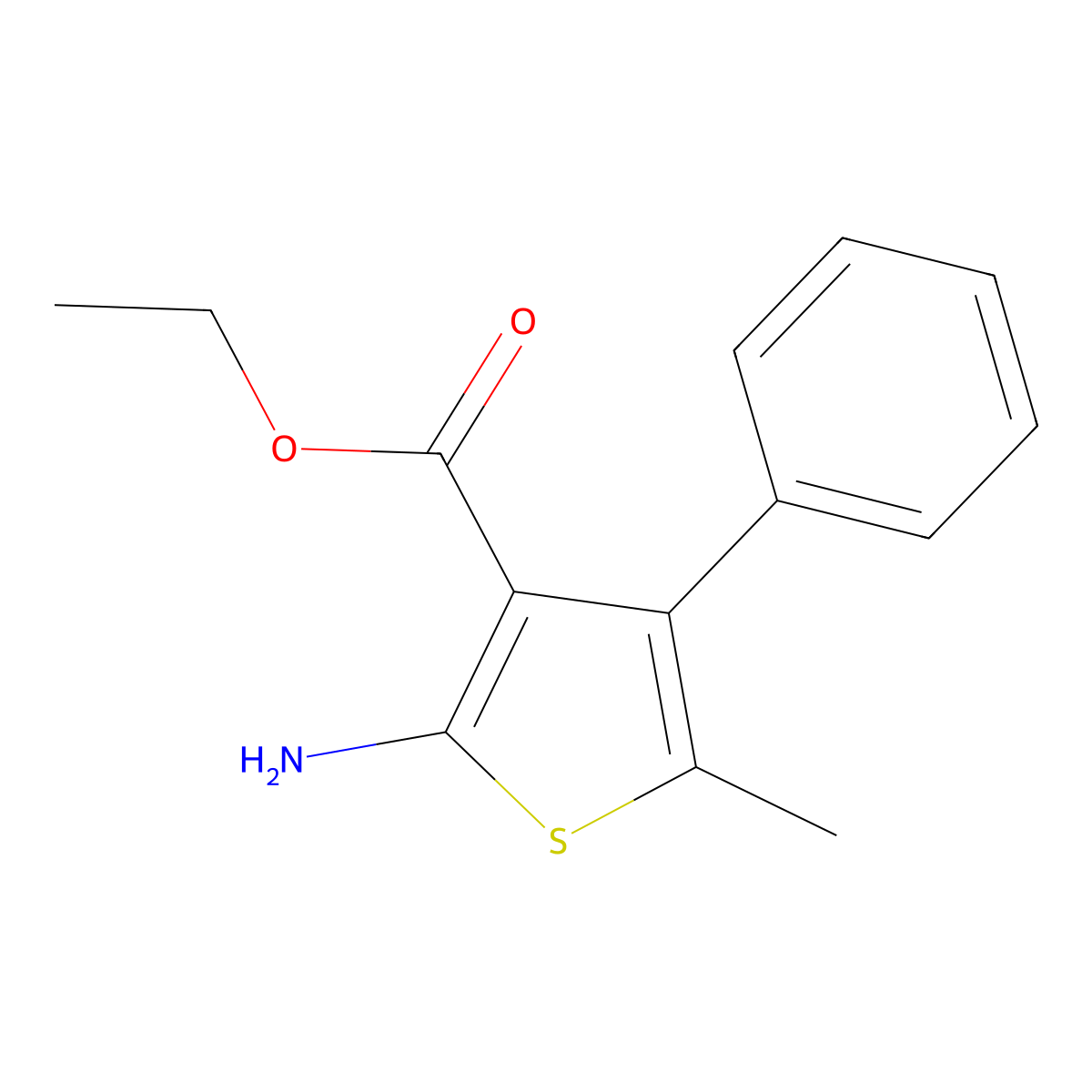 Ethyl 2-amino-5-methyl-4-phenylthiophene-3-carboxylate molecular structure, CAS 4815-37-6