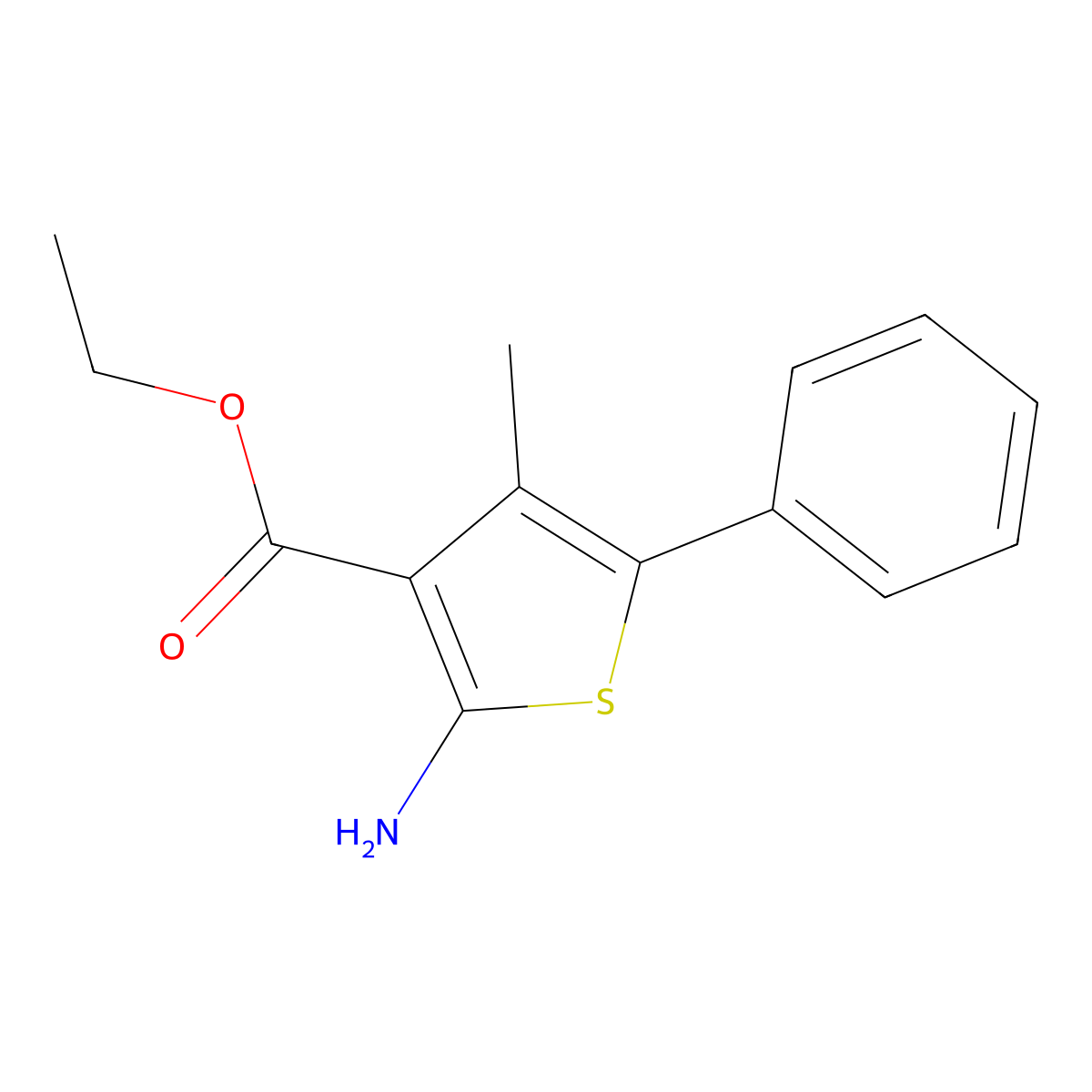 Ethyl 2-amino-4-methyl-5-phenylthiophene-3-carboxylate molecular structure, CAS 4815-38-7