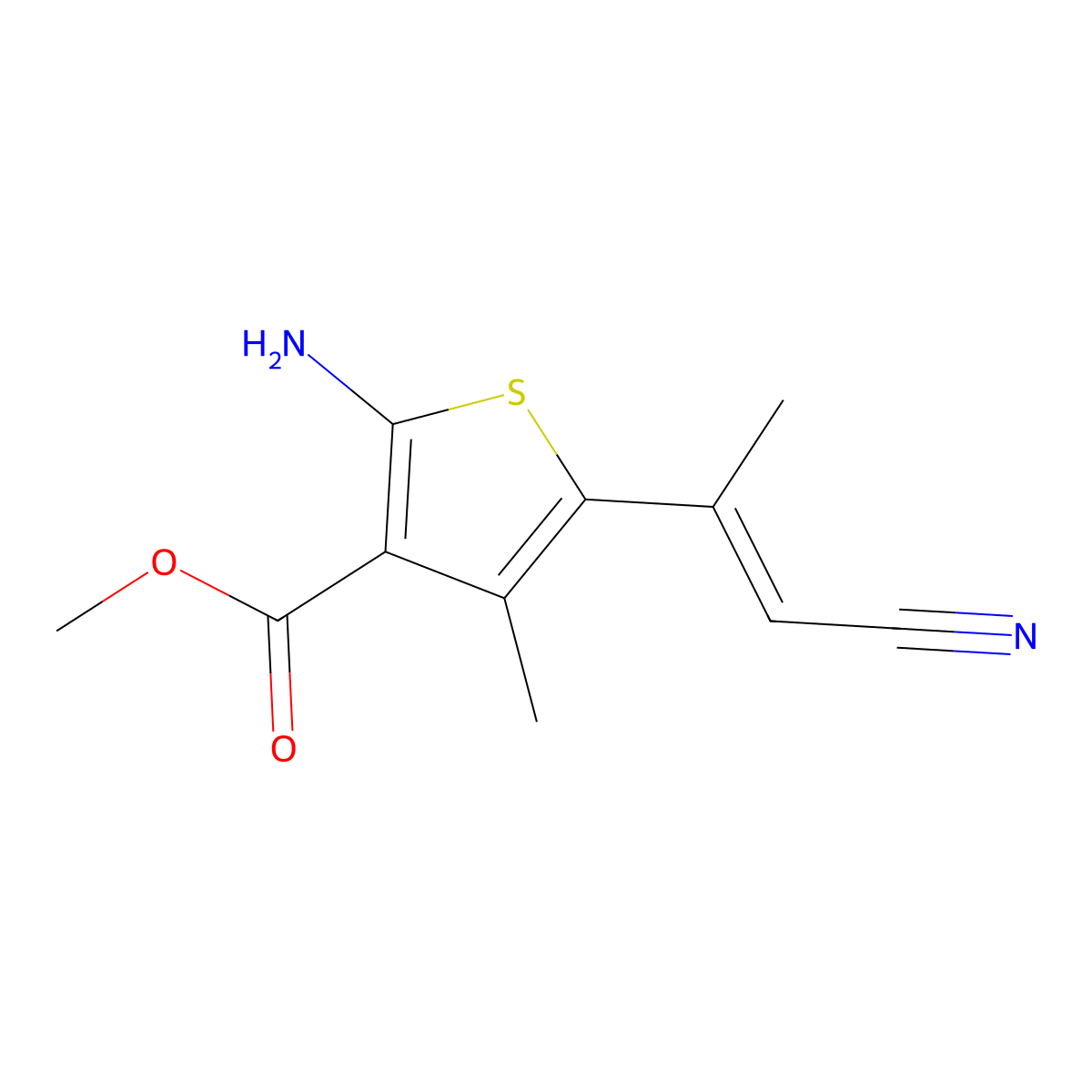 methyl 2-amino-5-[(1E)-1-cyanoprop-1-en-2-yl]-4-methylthiophene-3-carboxylate molecular structure, CAS 4815-42-3