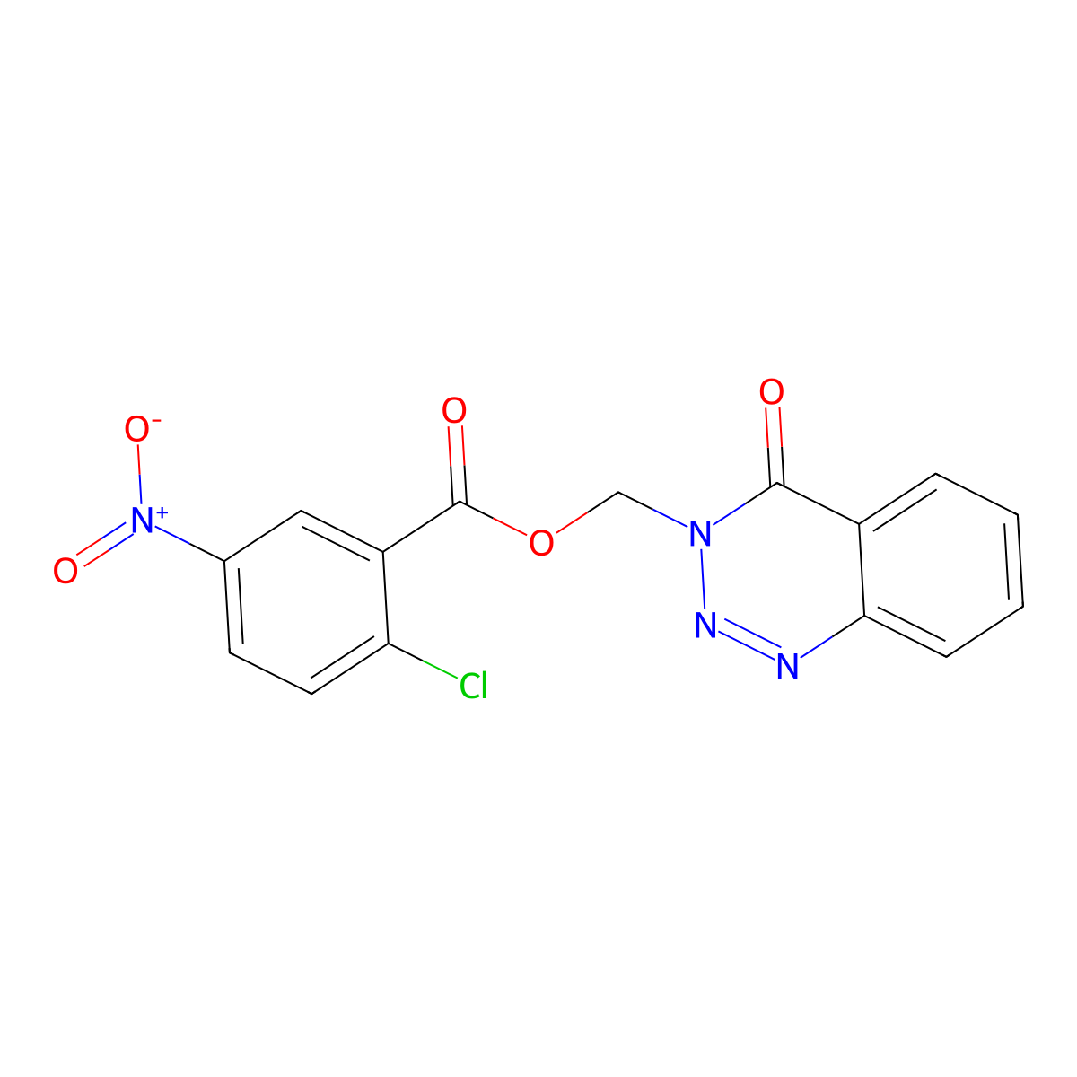 (4-Oxo-3,4-dihydro-1,2,3-benzotriazin-3-yl)methyl 2-chloro-5-nitrobenzoate molecular structure, CAS 481645-83-4
