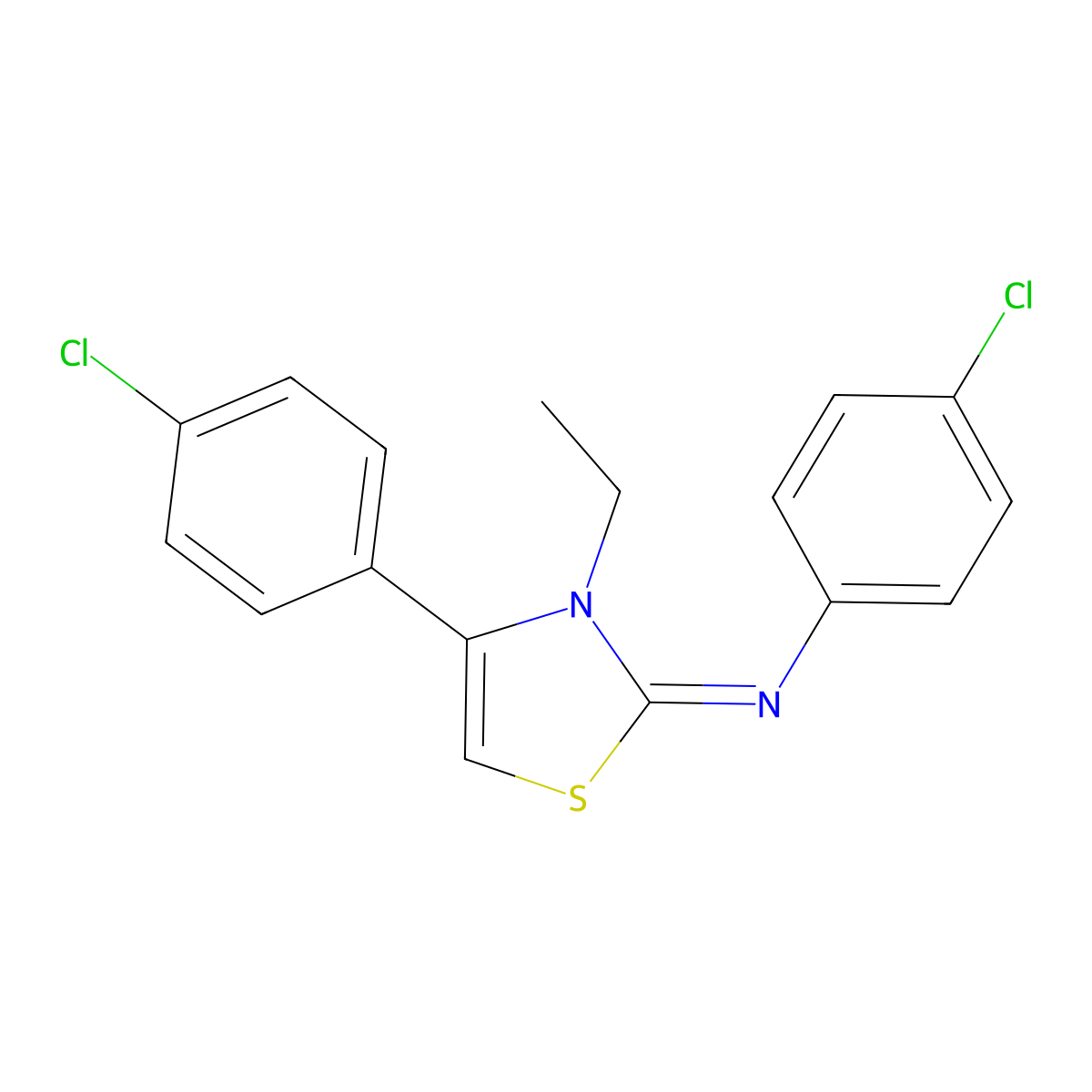 N-(4-chlorophenyl)-N-(4-(4-chlorophenyl)-3-ethyl-1,3-thiazol-2(3H)-ylidene)amine molecular structure, CAS 481649-20-1