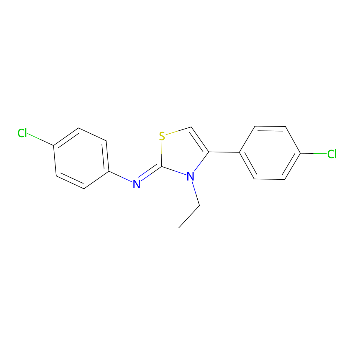 N-(4-chlorophenyl)-N-(4-(4-chlorophenyl)-3-ethyl-1,3-thiazol-2(3H)-ylidene)amine molecular structure, CAS 481649-20-1