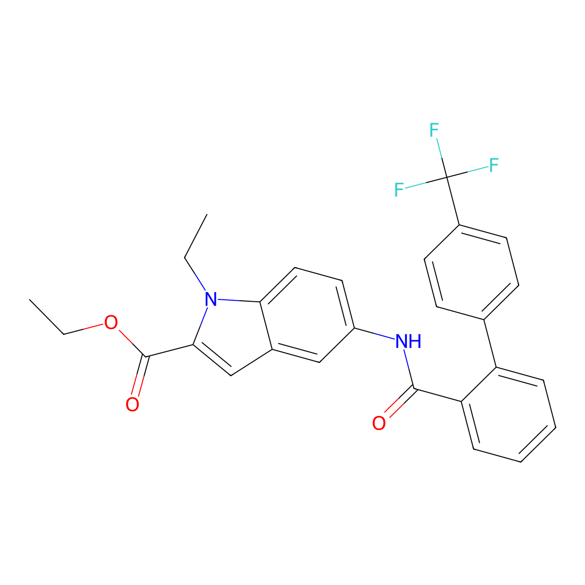 ethyl 1-ethyl-5-({2-[4-(trifluoromethyl)phenyl]benzene}amido)-1H-indole-2-carboxylate molecular structure, CAS 481659-90-9