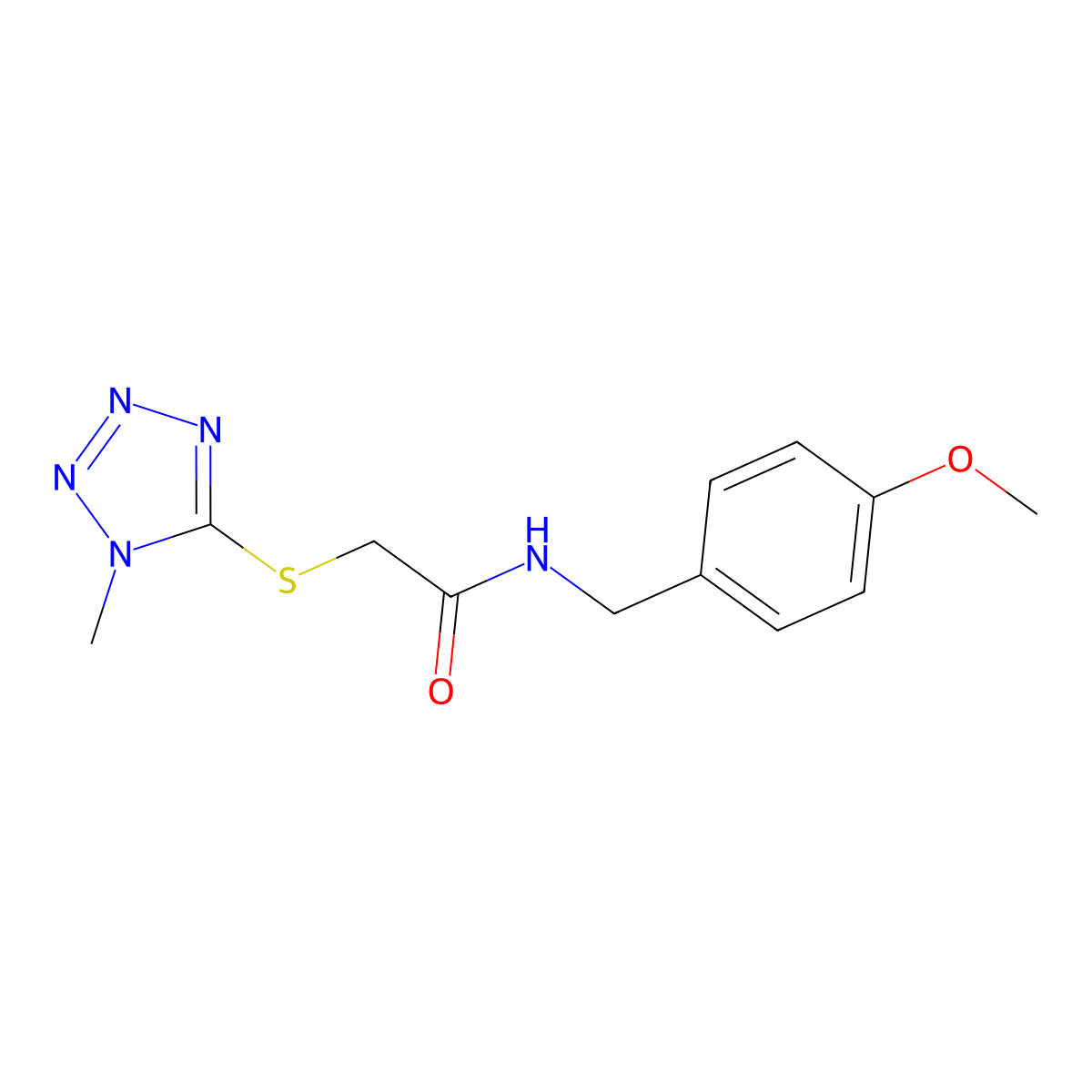 N-[(4-methoxyphenyl)methyl]-2-(1-methyltetrazol-5-yl)sulfanylacetamide molecular structure, CAS 481671-28-7