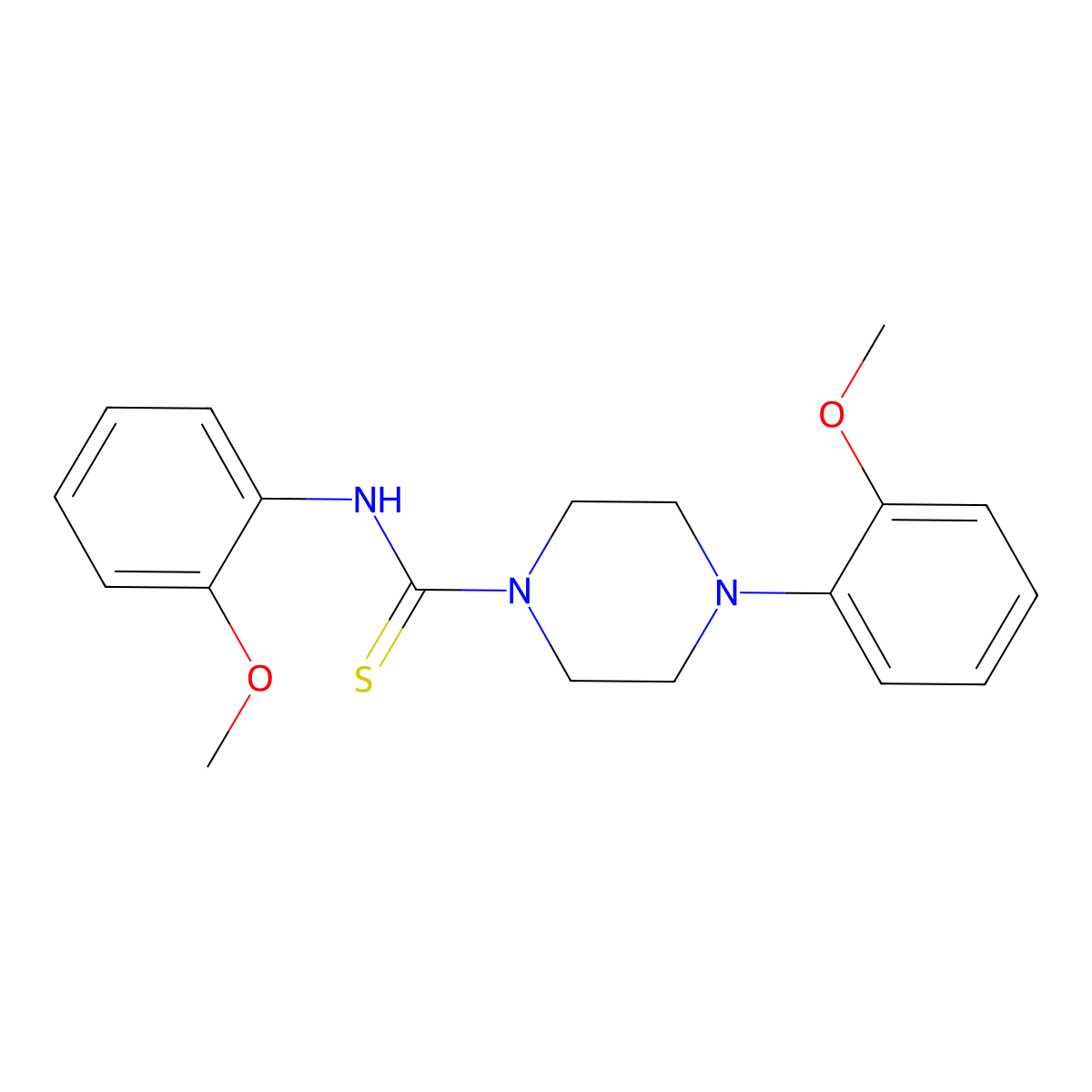 N,4-bis(2-methoxyphenyl)piperazine-1-carbothioamide molecular structure, CAS 481685-23-8