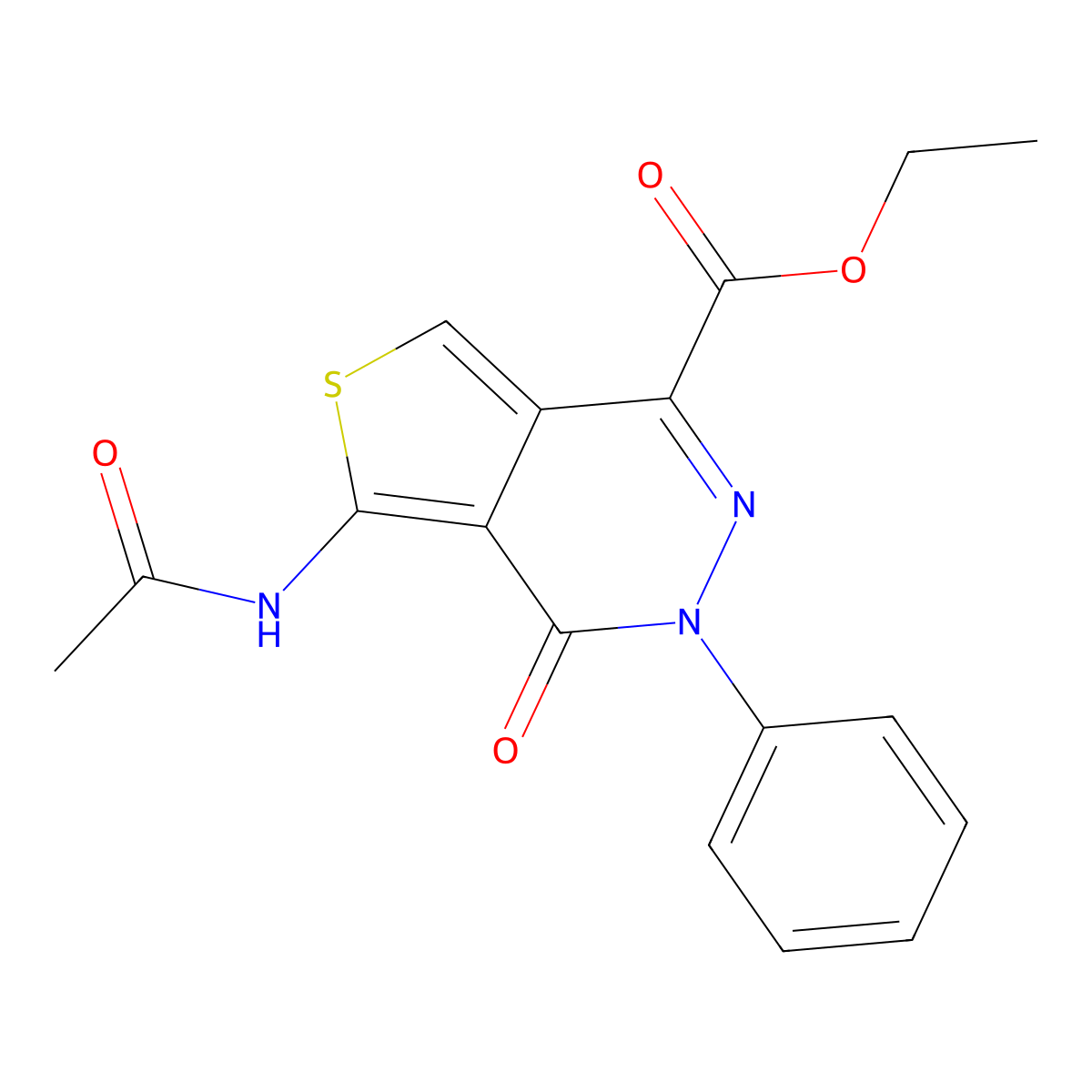 Ethyl 5-acetamido-4-oxo-3-phenylthieno[3,4-d]pyridazine-1-carboxylate molecular structure, CAS 481704-89-6