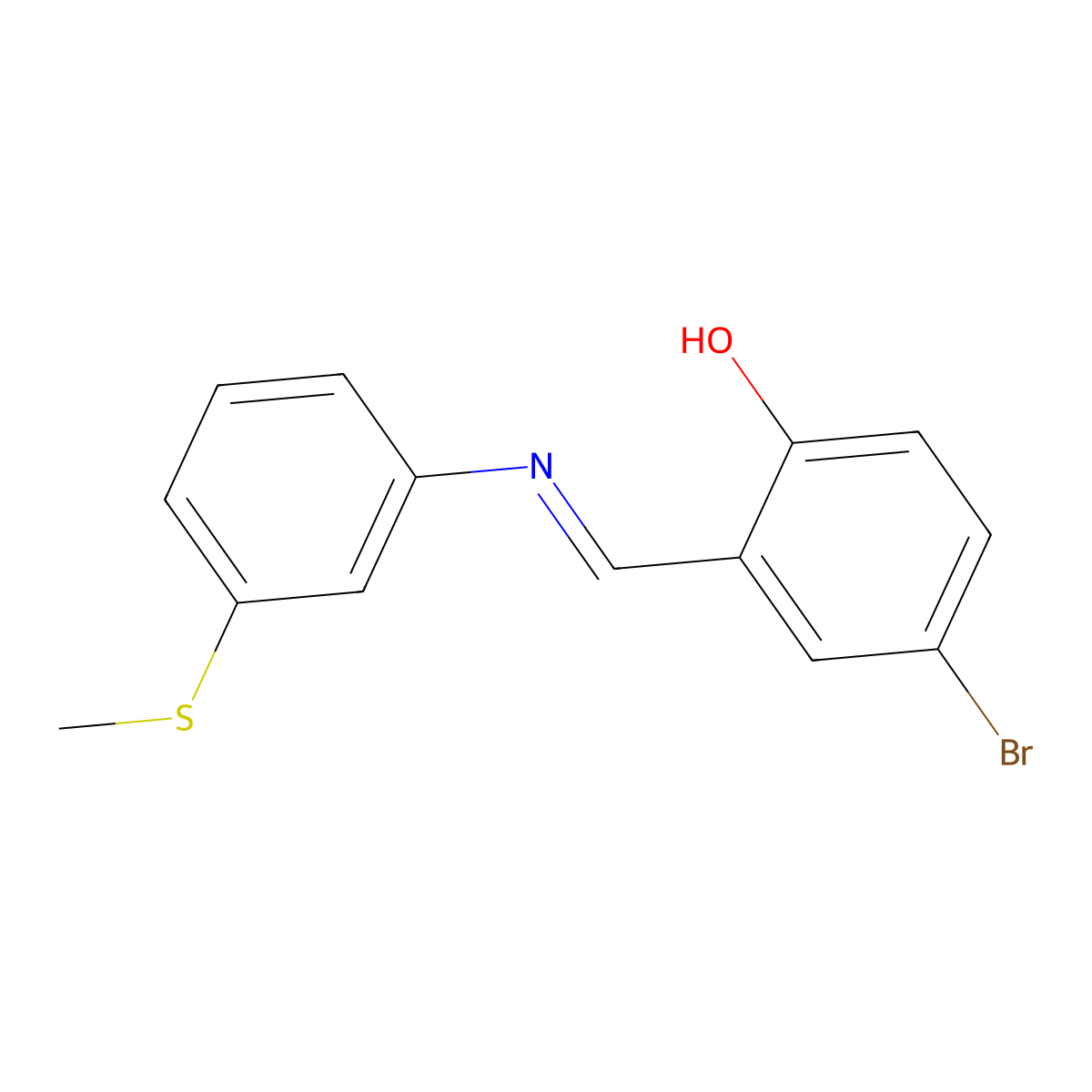 4-bromo-2-((E)-{[3-(methylthio)phenyl]imino}methyl)phenol molecular structure, CAS 481710-04-7