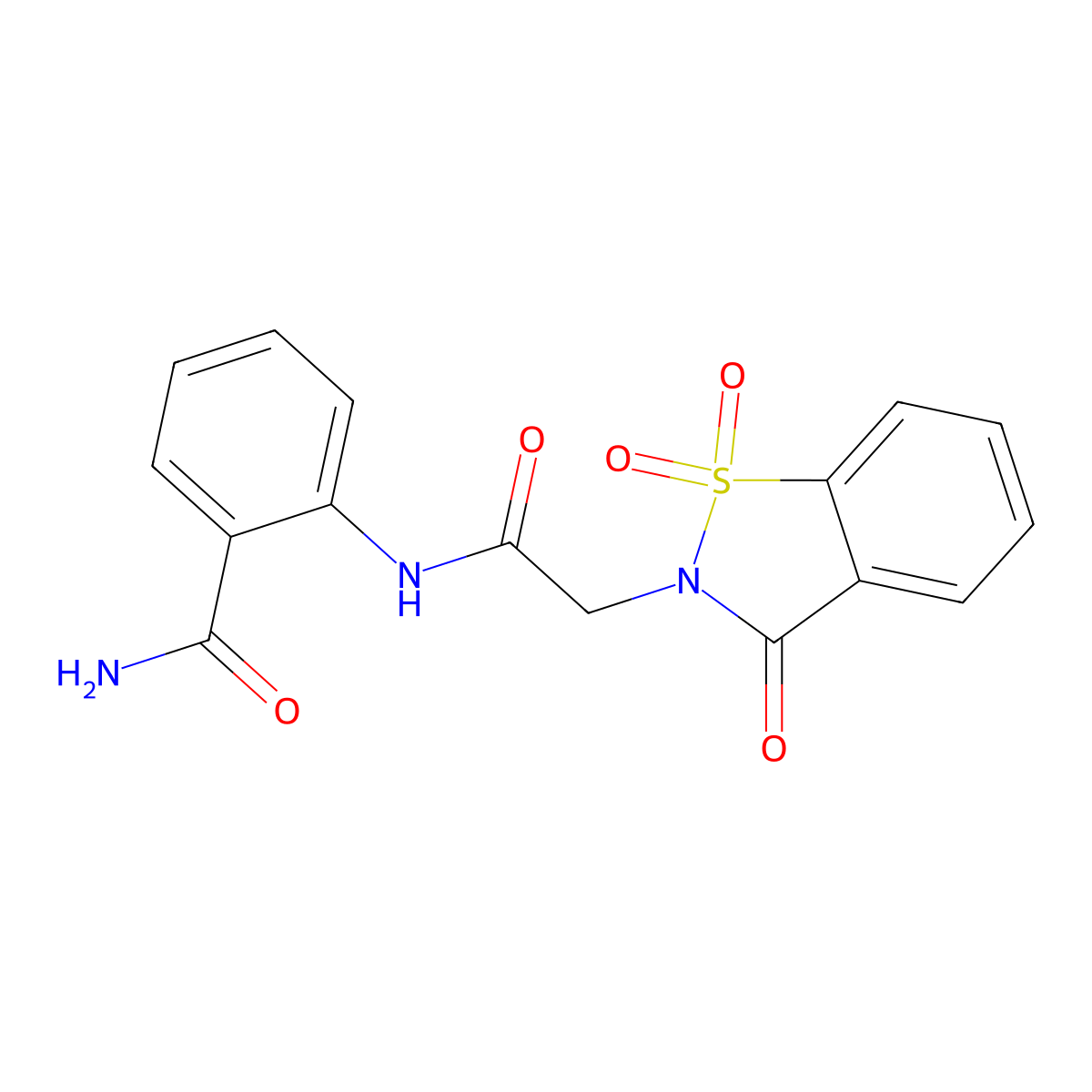 2-(2-(1,1-dioxido-3-oxobenzo[d]isothiazol-2(3H)-yl)acetamido)benzamide molecular structure, CAS 481721-67-9