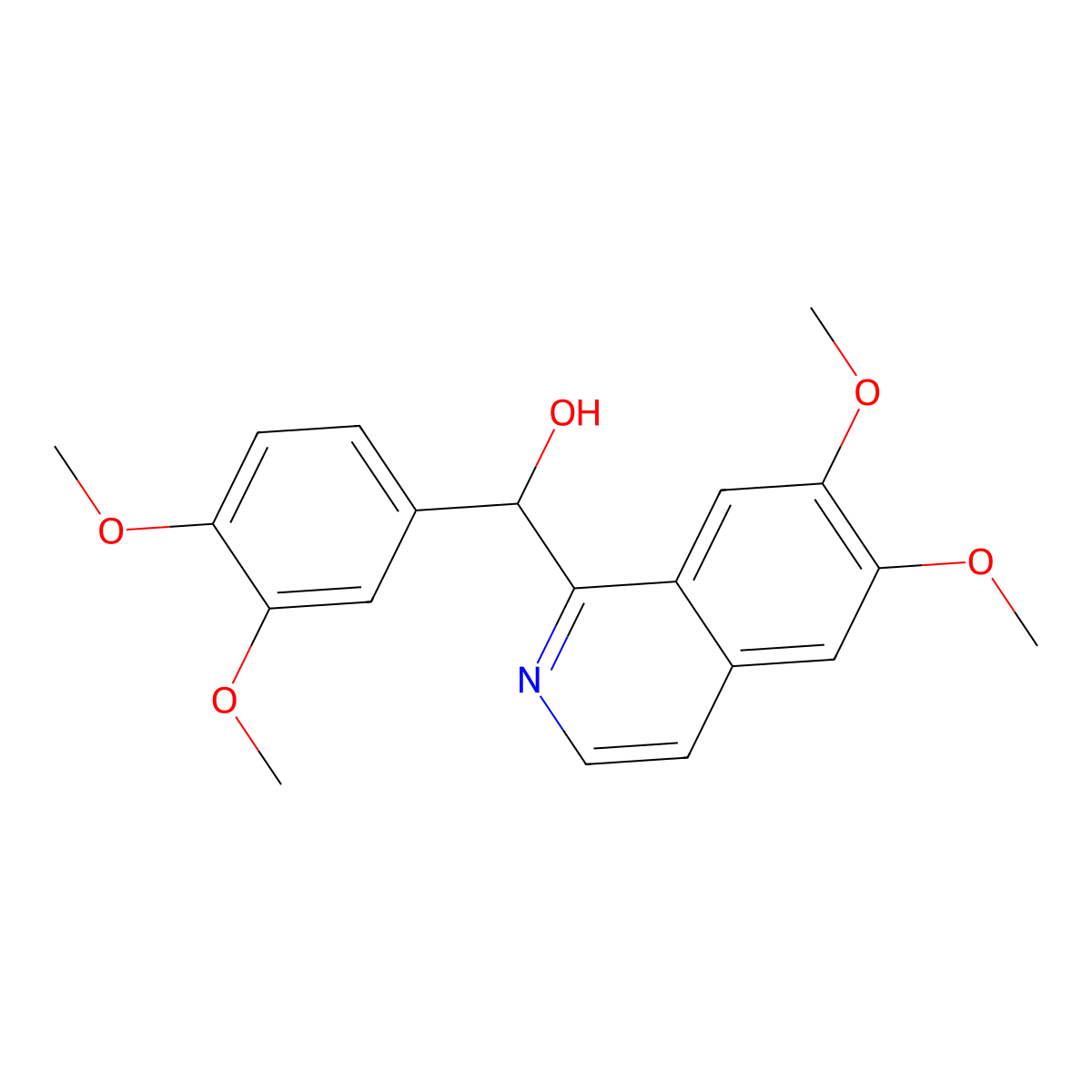 alpha-(3,4-Dimethoxyphenyl)-6,7-dimethoxy-1-isoquinolinemethanol molecular structure, CAS 482-76-8