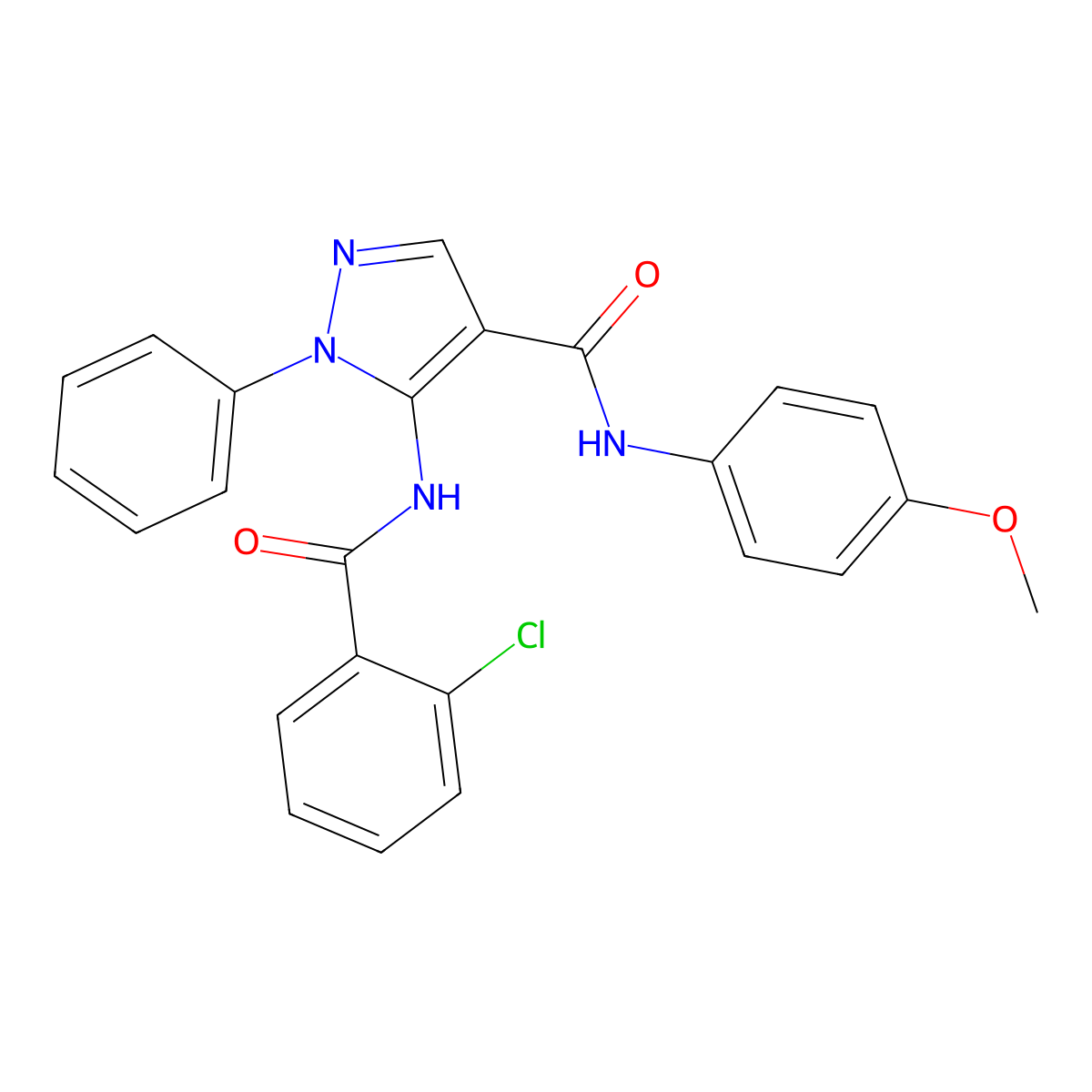 5-[(2-chlorobenzoyl)amino]-N-(4-methoxyphenyl)-1-phenylpyrazole-4-carboxamide molecular structure, CAS 482279-07-2
