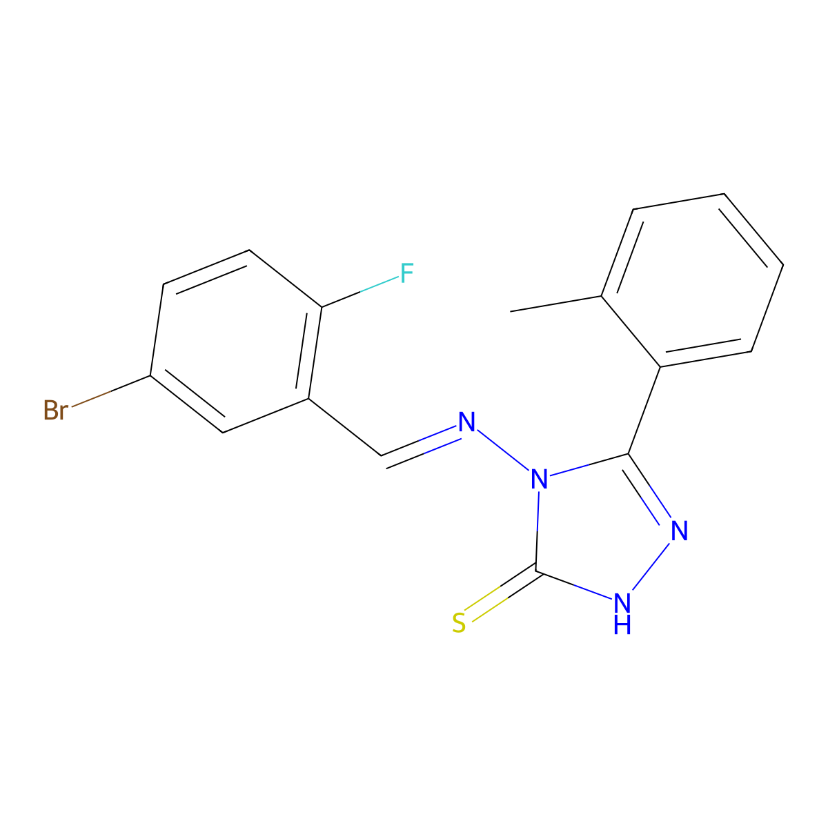 4-[(5-bromo-2-fluorophenyl)methylideneamino]-3-(2-methylphenyl)-1H-1,2,4-triazole-5-thione molecular structure, CAS 4823-17-0