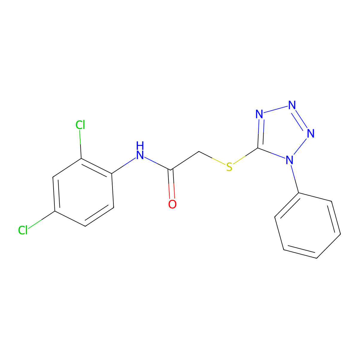 N-(2,4-dichlorophenyl)-2-(1-phenyltetrazol-5-yl)sulfanylacetamide molecular structure, CAS 482301-64-4