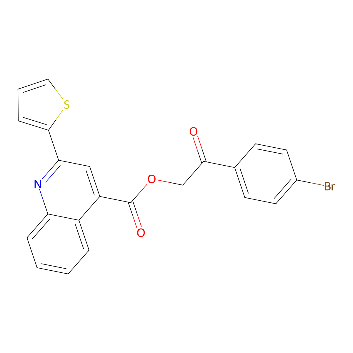 2-(4-Bromophenyl)-2-oxoethyl 2-(thiophen-2-yl)quinoline-4-carboxylate molecular structure, CAS 482313-64-4