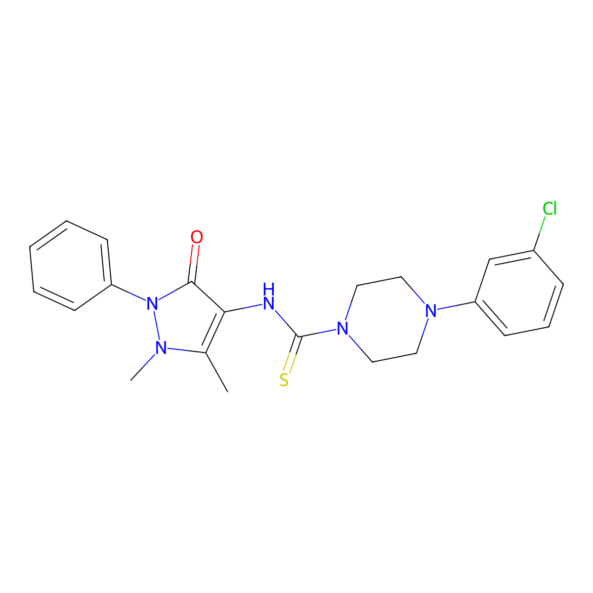 4-(3-chlorophenyl)-N-(1,5-dimethyl-3-oxo-2-phenyl-2,3-dihydro-1H-pyrazol-4-yl)piperazine-1-carbothioamide molecular structure, CAS 482326-96-5