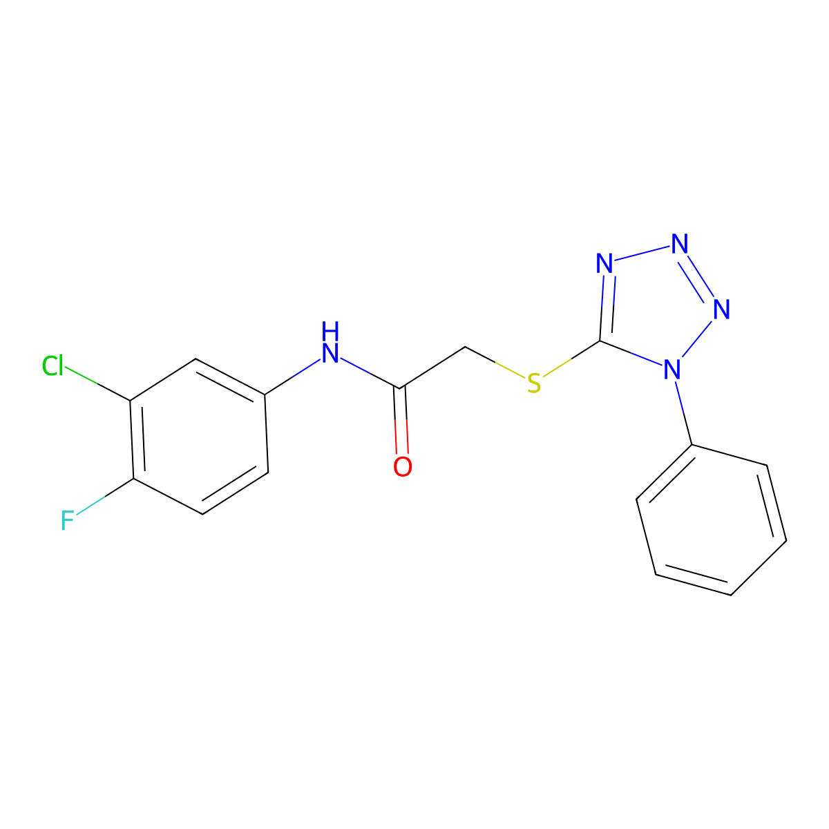N-(3-chloro-4-fluorophenyl)-2-[(1-phenyl-1H-1,2,3,4-tetrazol-5-yl)sulfanyl]acetamide molecular structure, CAS 482357-66-4