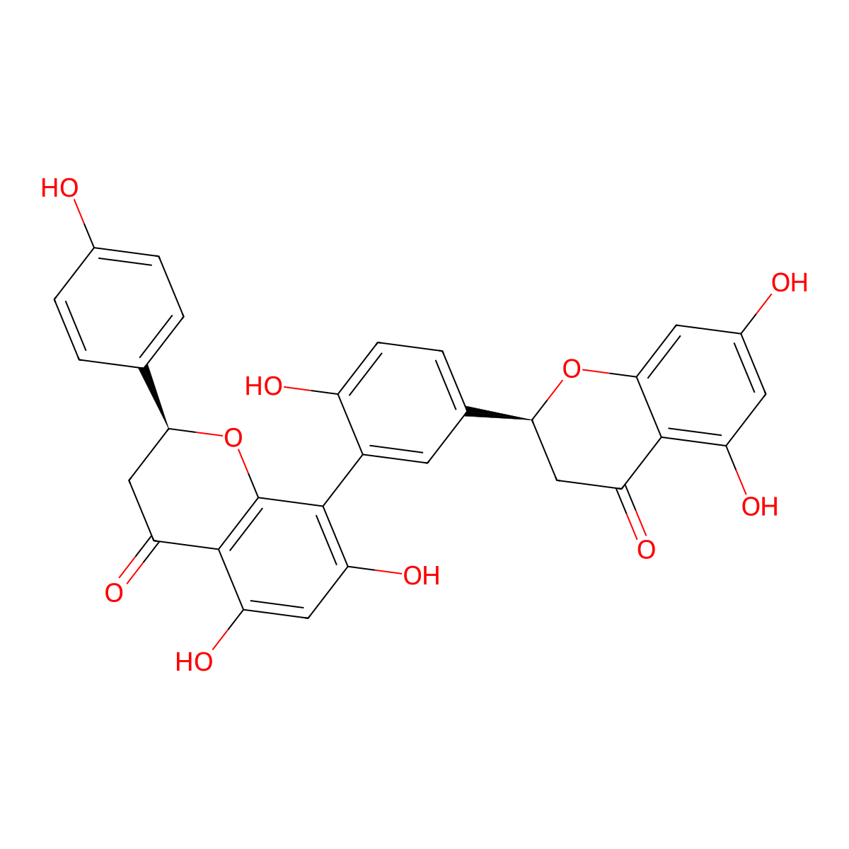 (2S)-8-[5-[(2S)-5,7-dihydroxy-4-oxo-2,3-dihydrochromen-2-yl]-2-hydroxyphenyl]-5,7-dihydroxy-2-(4-hydroxyphenyl)-2,3-dihydrochromen-4-one molecular structure, CAS 48236-96-0