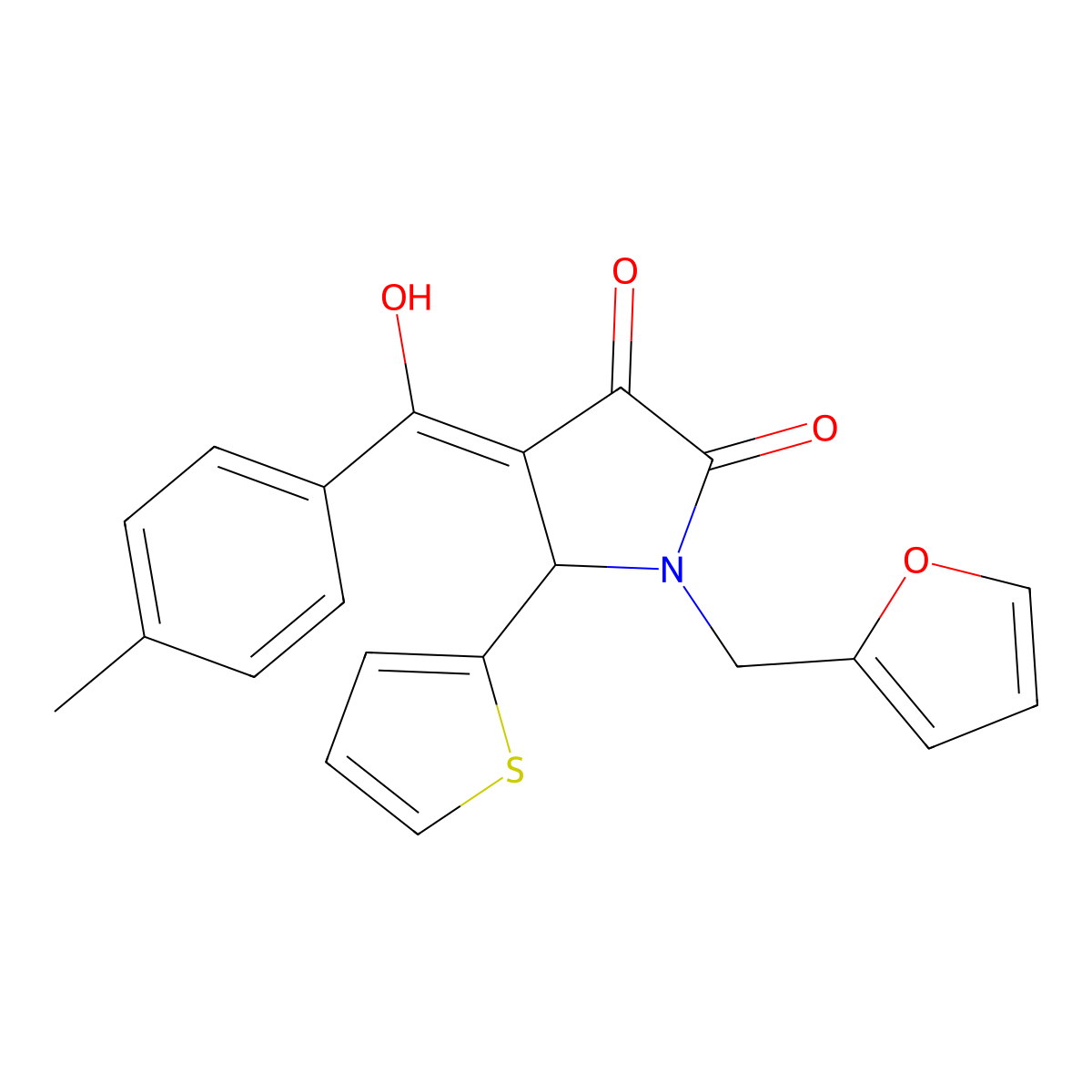 1-(Furan-2-ylmethyl)-4-[hydroxy-(4-methylphenyl)methylidene]-5-thiophen-2-ylpyrrolidine-2,3-dione molecular structure, CAS 4824-74-2