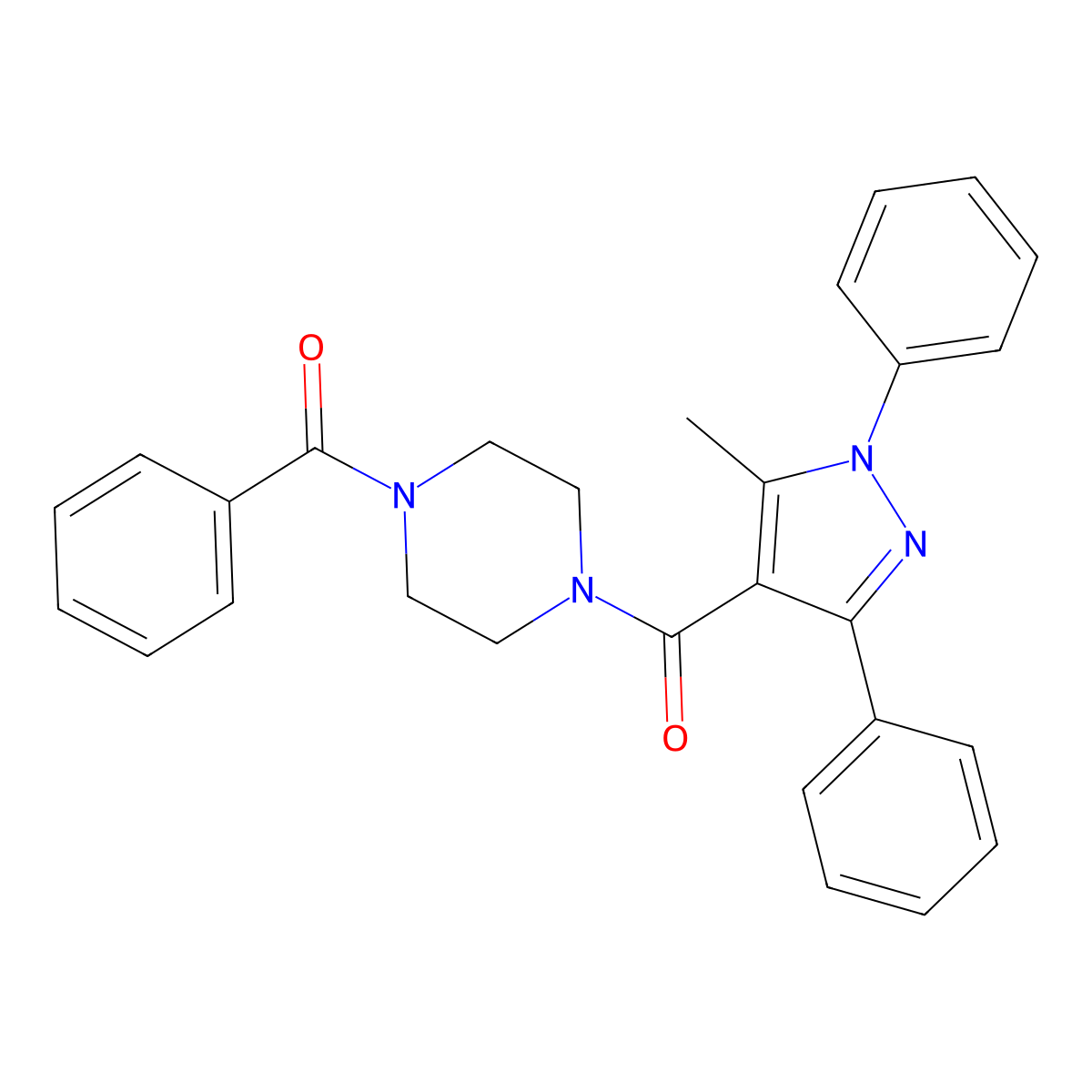 5-Methyl-1,3-diphenylpyrazol-4-yl 4-(phenylcarbonyl)piperazinyl ketone molecular structure, CAS 482574-72-1