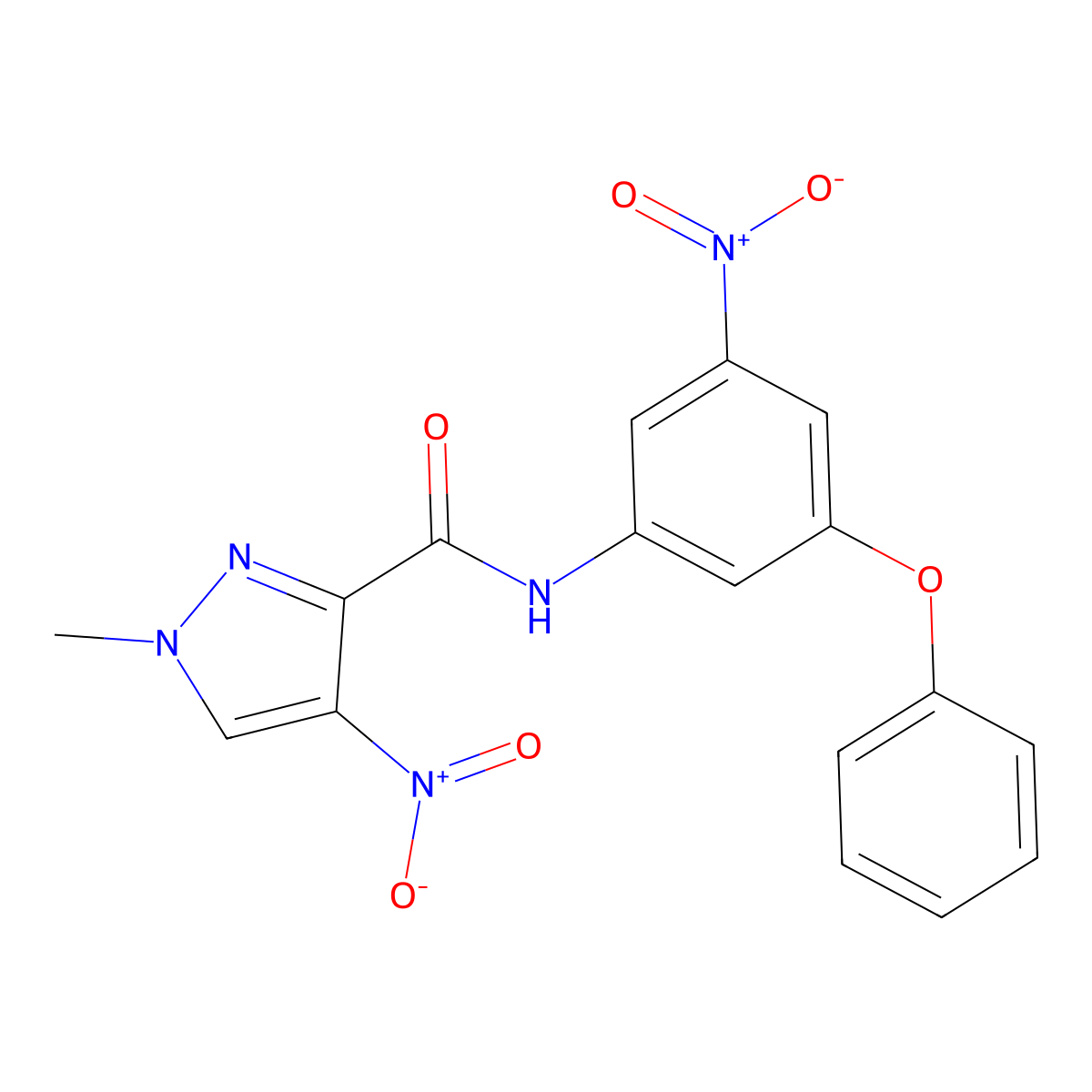 1-methyl-4-nitro-N-(3-nitro-5-phenoxyphenyl)pyrazole-3-carboxamide molecular structure, CAS 482574-82-3
