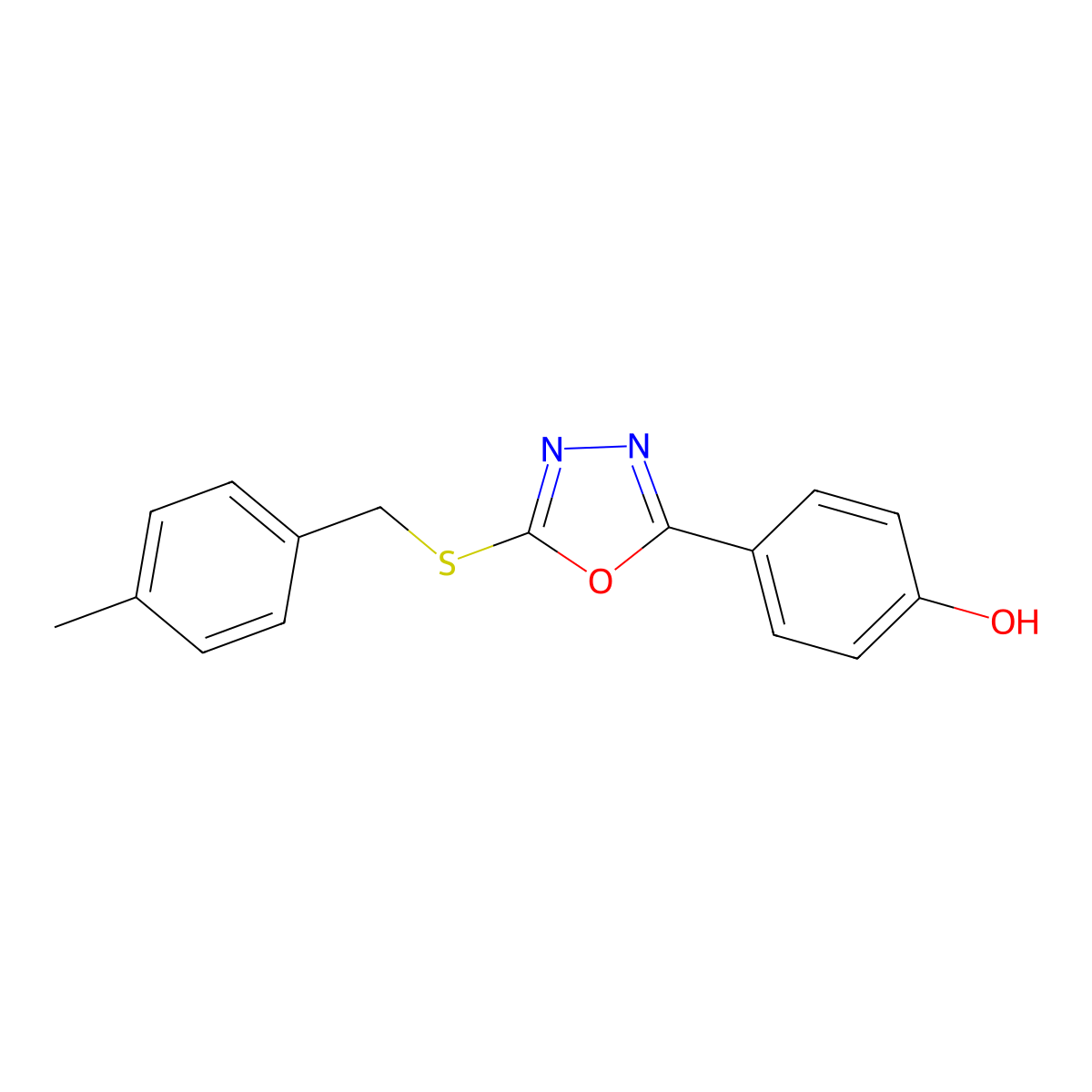 4-(5-((4-Methylbenzyl)thio)-1,3,4-oxadiazol-2-yl)phenol molecular structure, CAS 482613-68-3