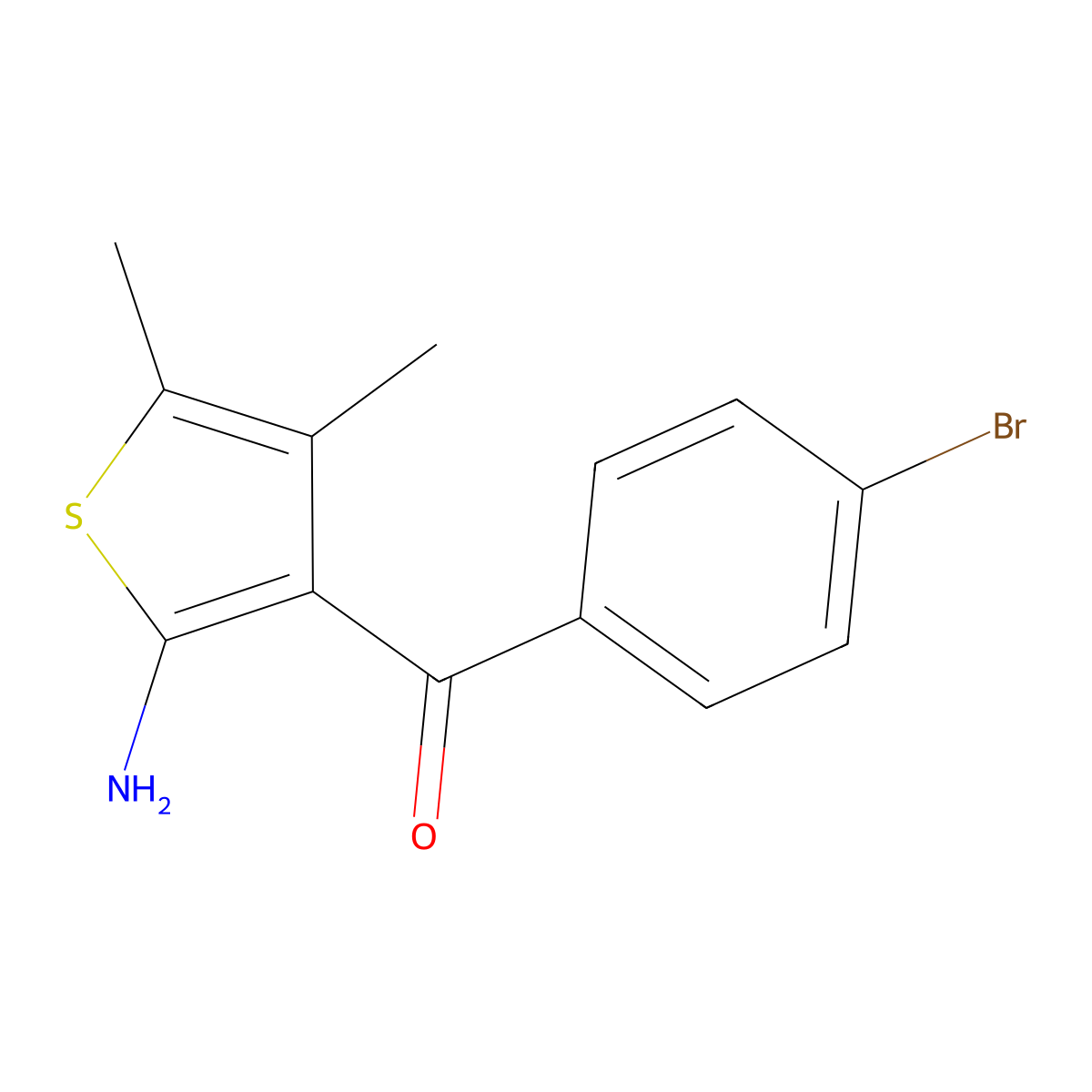 (2-Amino-4,5-dimethylthiophen-3-YL)(4-bromophenyl)methanone molecular structure, CAS 482614-37-9