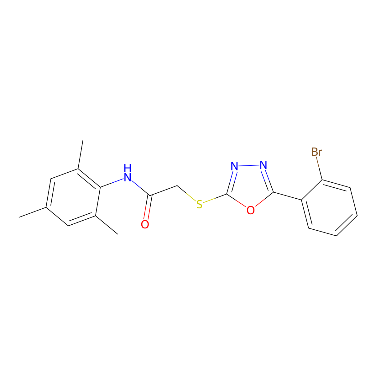 2-((5-(2-Bromophenyl)-1,3,4-oxadiazol-2-yl)thio)-N-mesitylacetamide molecular structure, CAS 482614-89-1