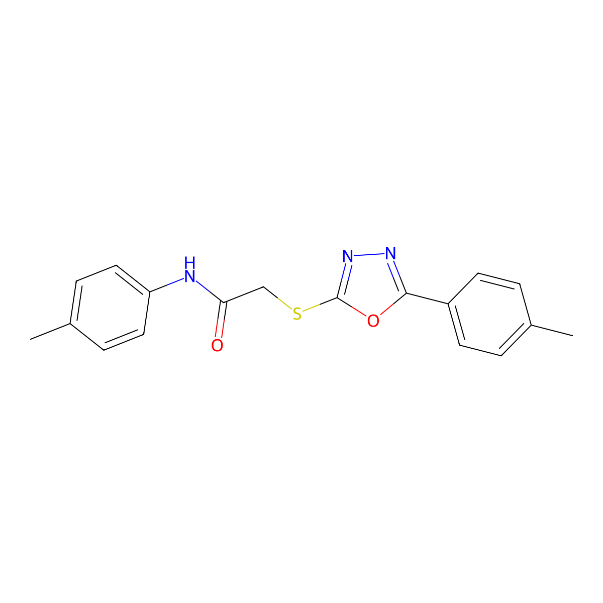 N-(p-Tolyl)-2-((5-(p-tolyl)-1,3,4-oxadiazol-2-yl)thio)acetamide molecular structure, CAS 482614-91-5