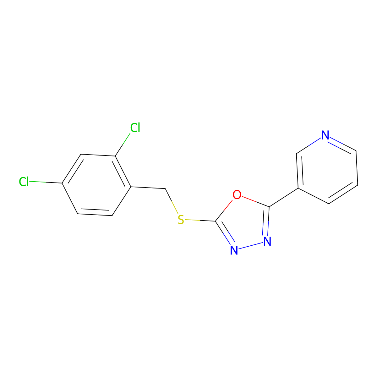 2-((2,4-Dichlorobenzyl)thio)-5-(pyridin-3-yl)-1,3,4-oxadiazole molecular structure, CAS 482614-97-1