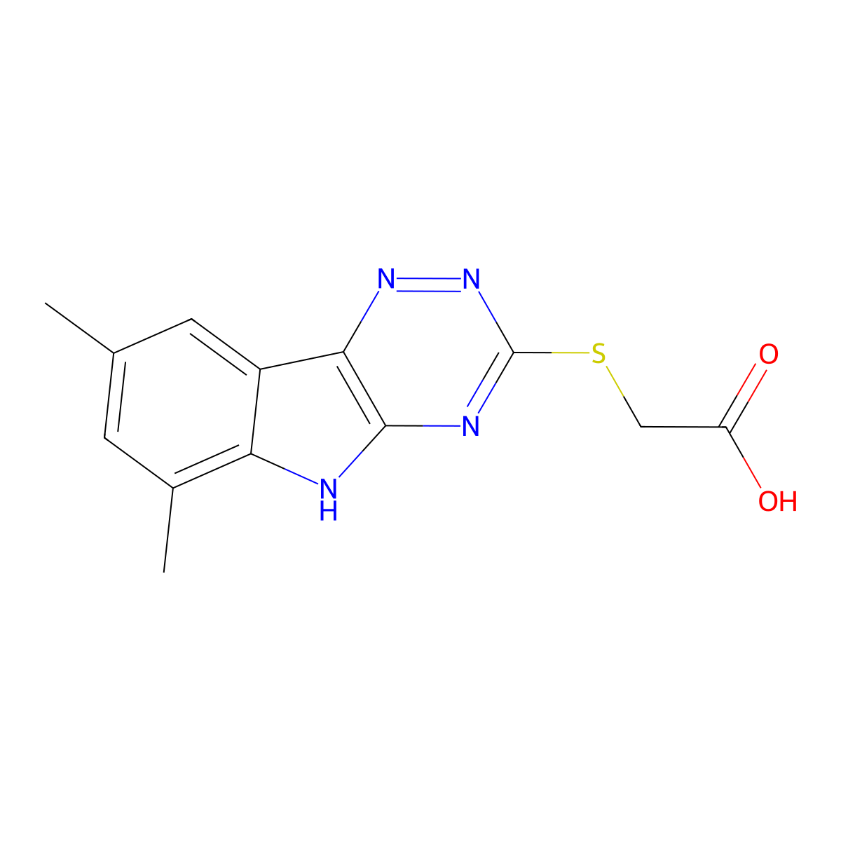 (6,8-Dimethyl-9H-1,3,4,9-tetraaza-fluoren-2-yl-sulfanyl)-acetic acid molecular structure, CAS 482616-05-7