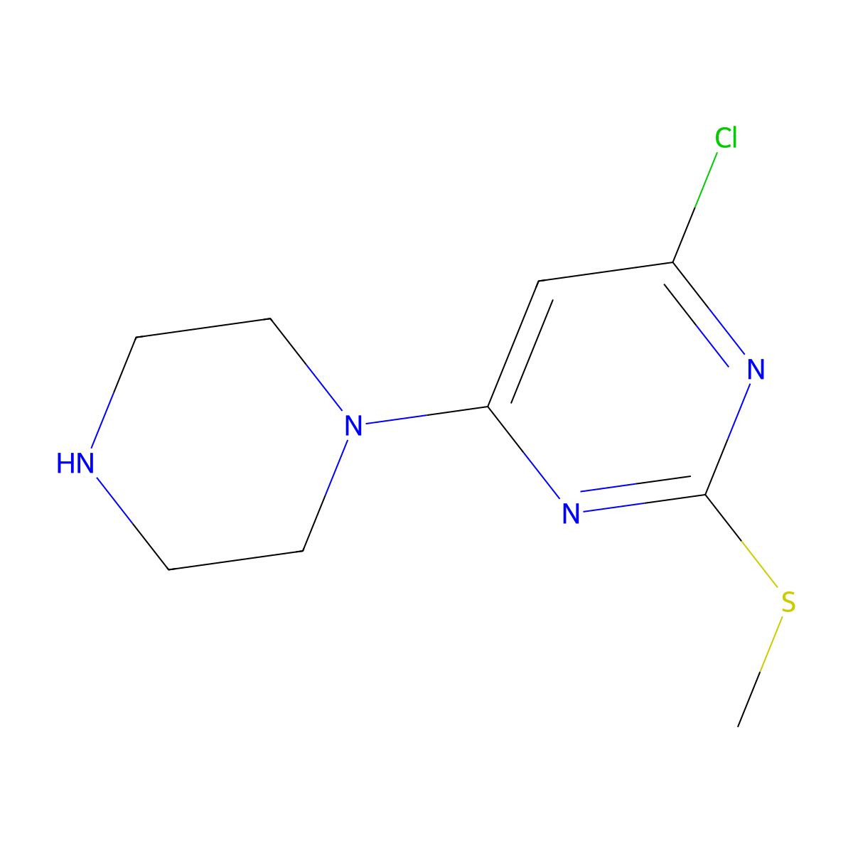 4-Chloro-2-methylsulfanyl-6-piperazin-1-ylpyrimidine molecular structure, CAS 482620-32-6