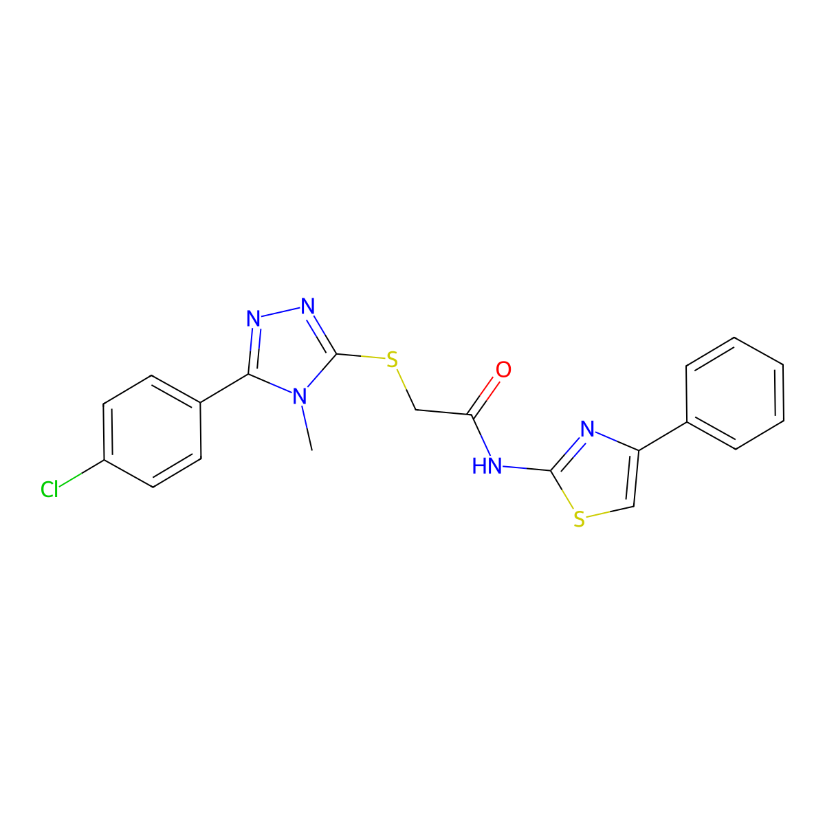 2-[[5-(4-chlorophenyl)-4-methyl-1,2,4-triazol-3-yl]sulfanyl]-N-(4-phenyl-1,3-thiazol-2-yl)acetamide molecular structure, CAS 482631-46-9