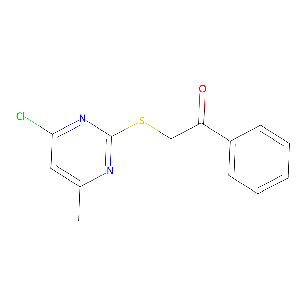 2-(4-Chloro-6-methyl-pyrimidin-2-ylsulfanyl)-1-phenyl-ethanone molecular structure, CAS 482631-59-4