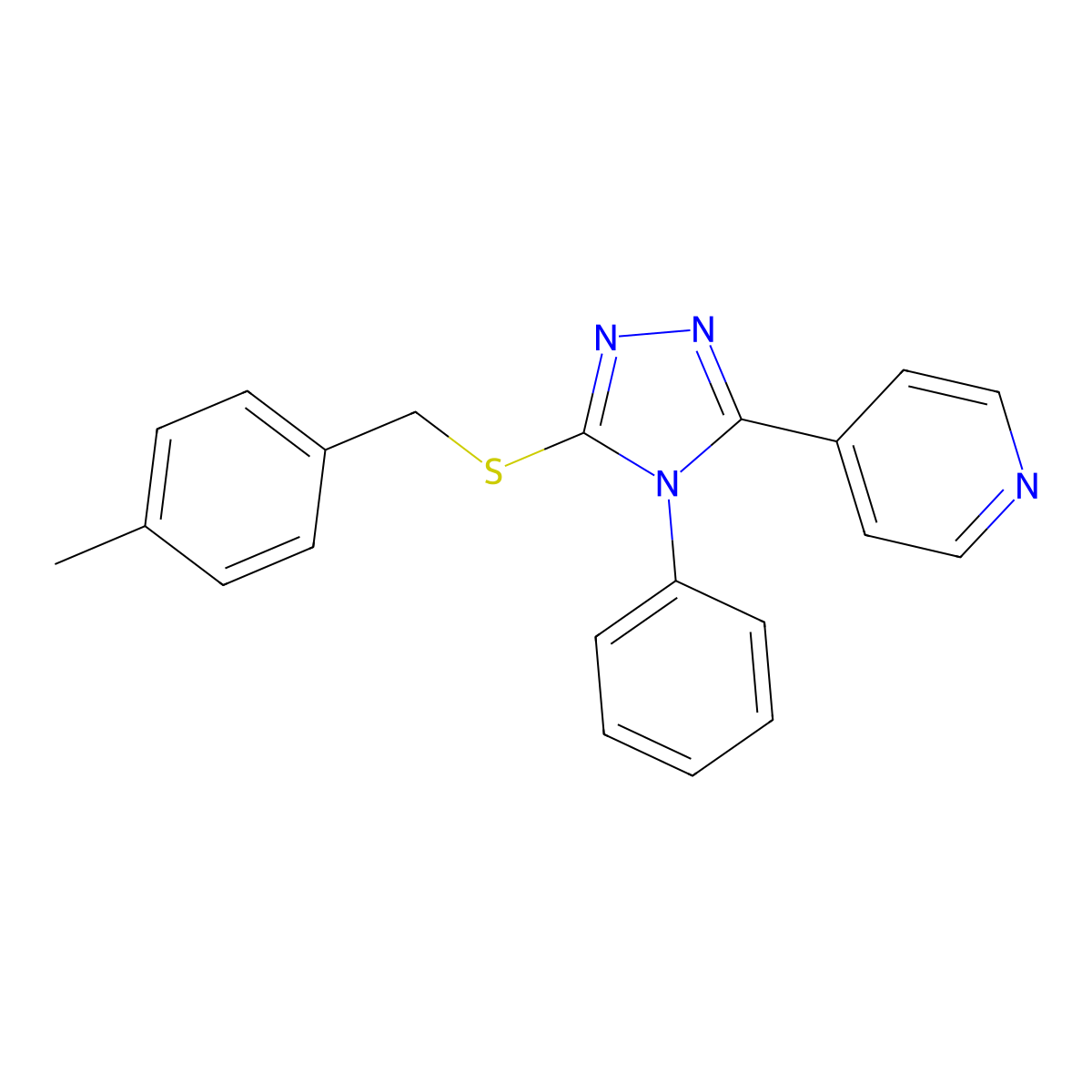 4-(5-{[(4-methylphenyl)methyl]sulfanyl}-4-phenyl-4H-1,2,4-triazol-3-yl)pyridine molecular structure, CAS 482636-75-9