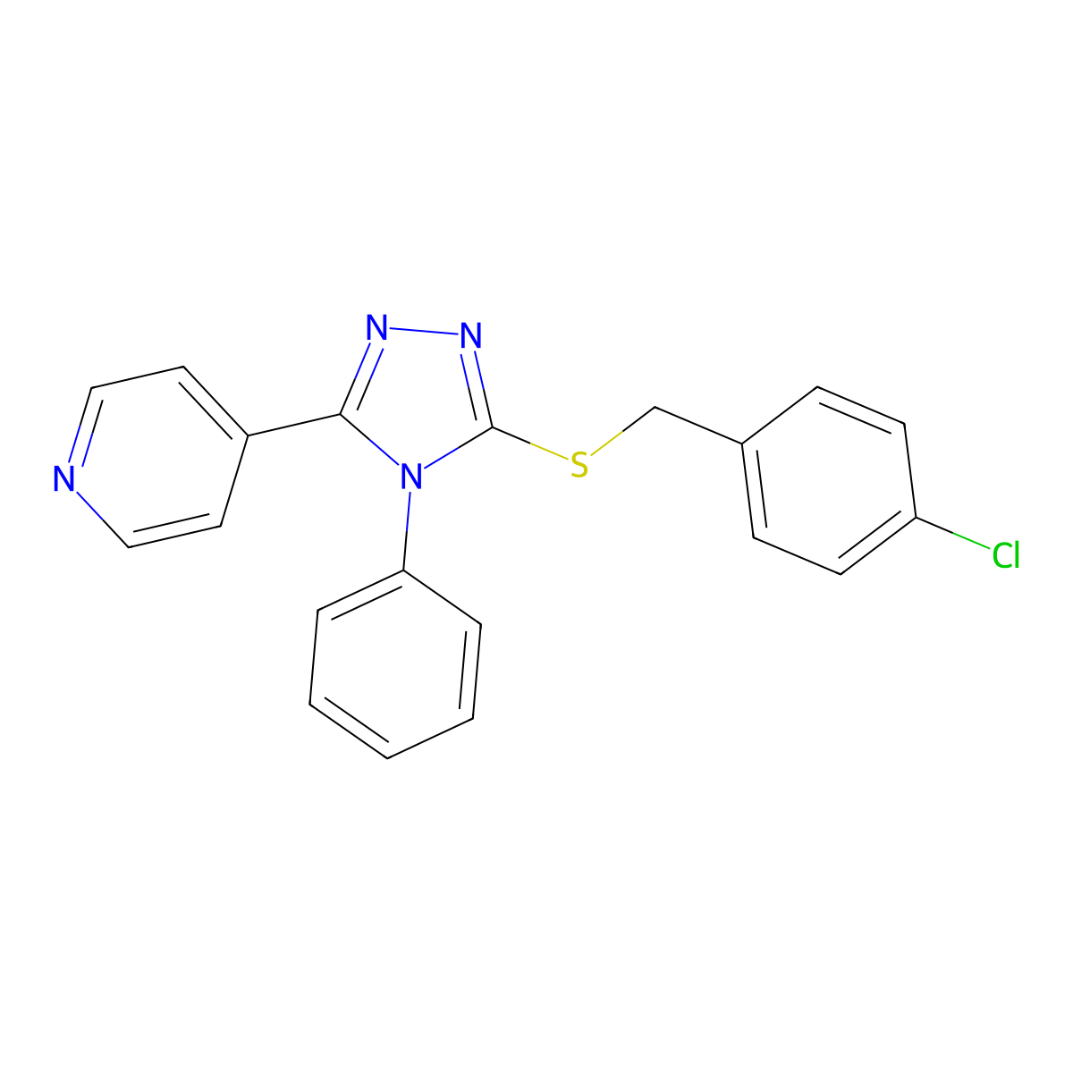 4-[5-[(4-Chlorophenyl)methylsulfanyl]-4-phenyl-1,2,4-triazol-3-yl]pyridine molecular structure, CAS 482636-76-0