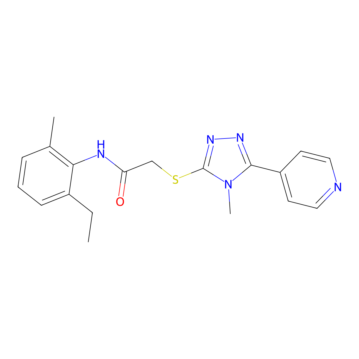 N-(2-ethyl-6-methylphenyl)-2-{[4-methyl-5-(pyridin-4-yl)-4H-1,2,4-triazol-3-yl]sulfanyl}acetamide molecular structure, CAS 482636-91-9