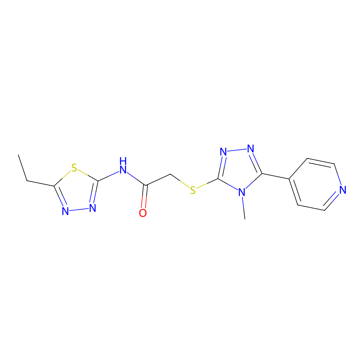 N-(5-ethyl-1,3,4-thiadiazol-2-yl)-2-[(4-methyl-5-pyridin-4-yl-1,2,4-triazol-3-yl)sulfanyl]acetamide molecular structure, CAS 482637-00-3