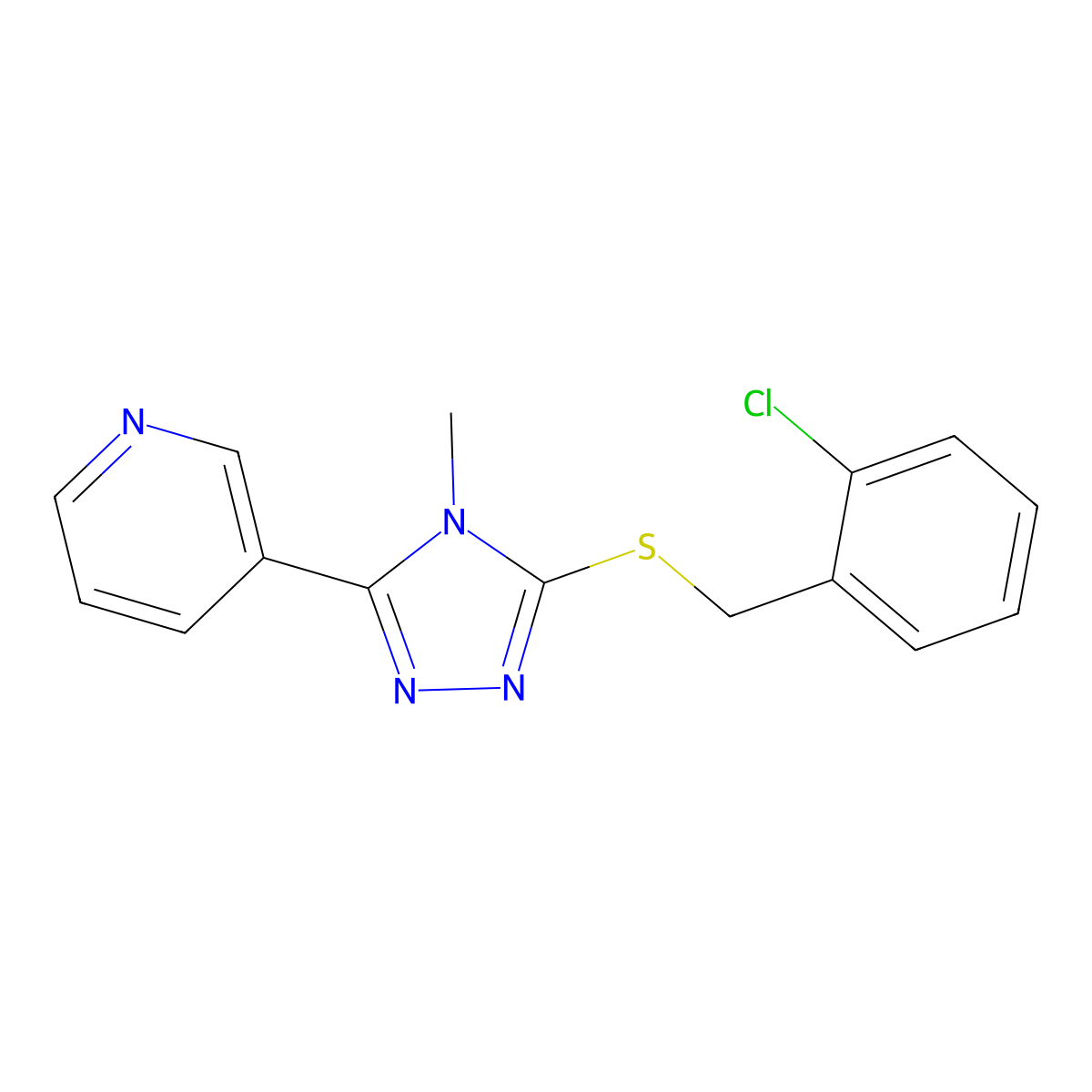 3-[(2-Chlorophenyl)methylthio]-4-methyl-5-(3-pyridyl)-1,2,4-triazole molecular structure, CAS 482637-93-4
