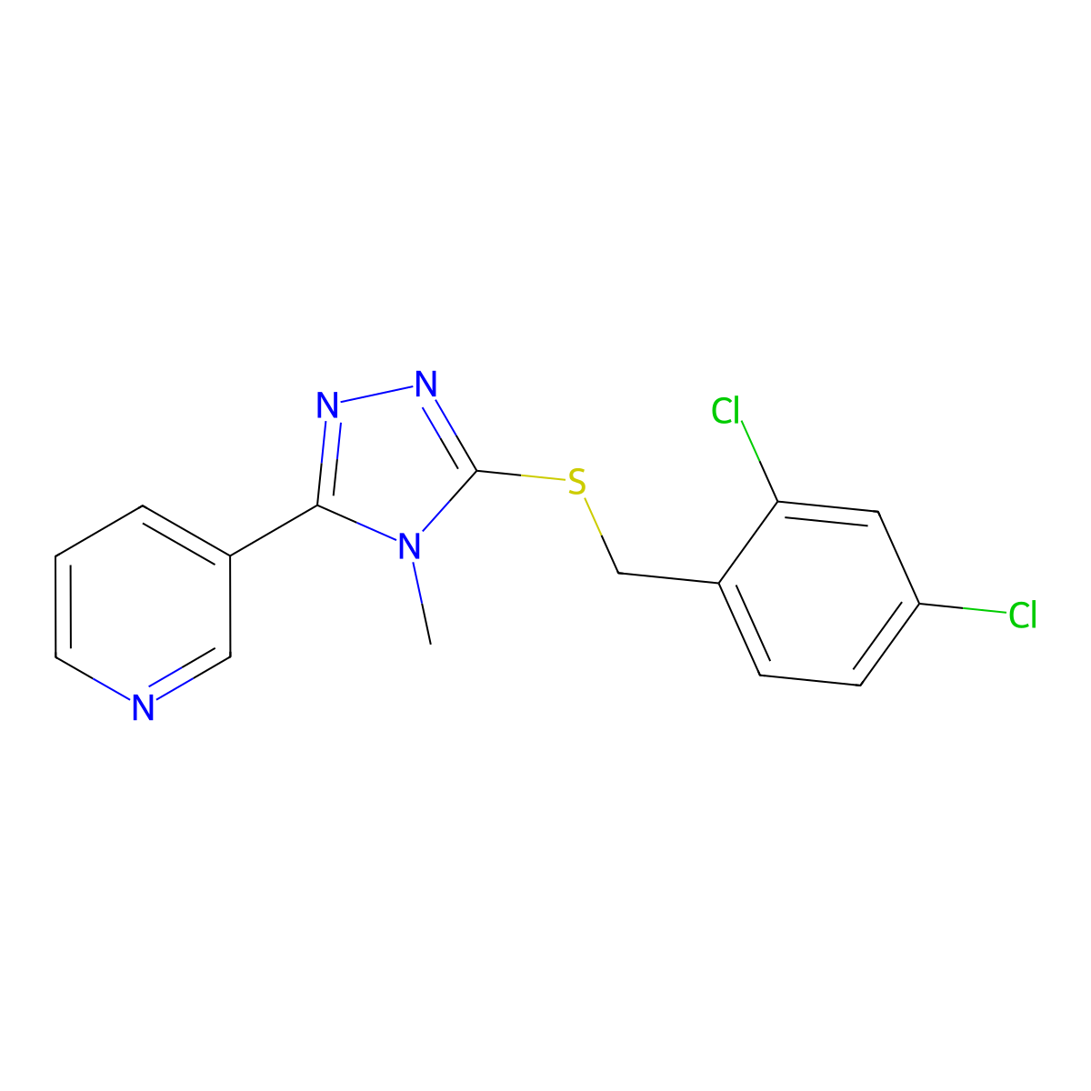 (2,4-dichlorophenyl)methyl 4-methyl-5-pyridin-3-yl-4H-1,2,4-triazol-3-yl sulfide molecular structure, CAS 482638-01-7